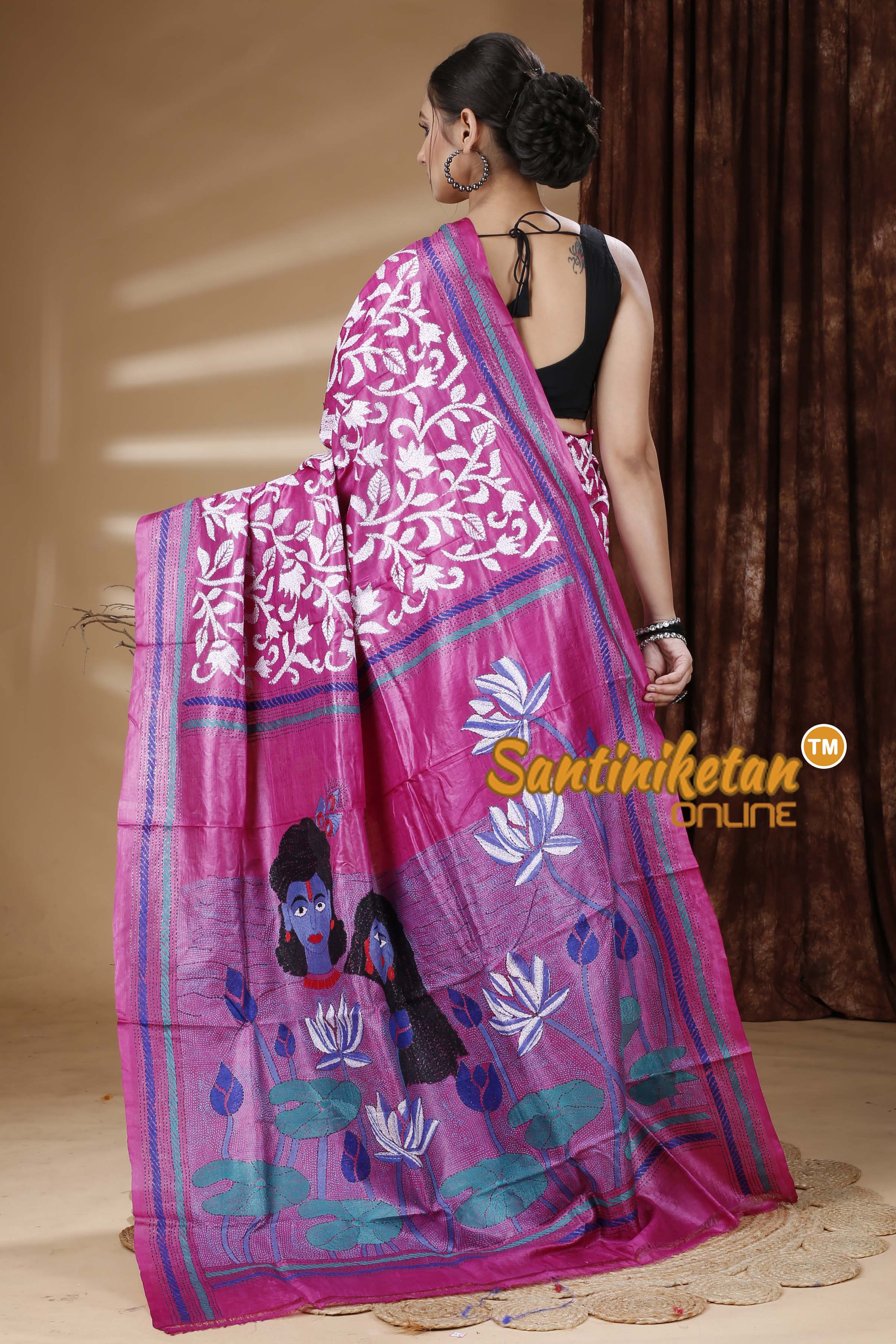 Dye Pure Tussar Silk Kantha Stitch Saree SN202313196