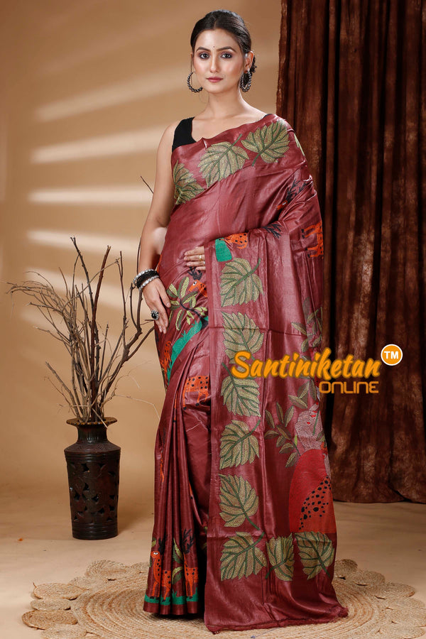 Dye Pure Tussar Silk Kantha Stitch Saree SN202313201