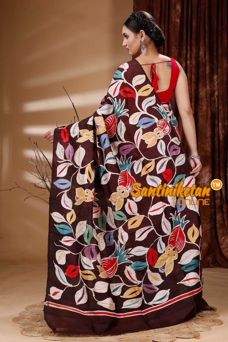 Hand Batik On Murshidabad Silk Saree SN202313305