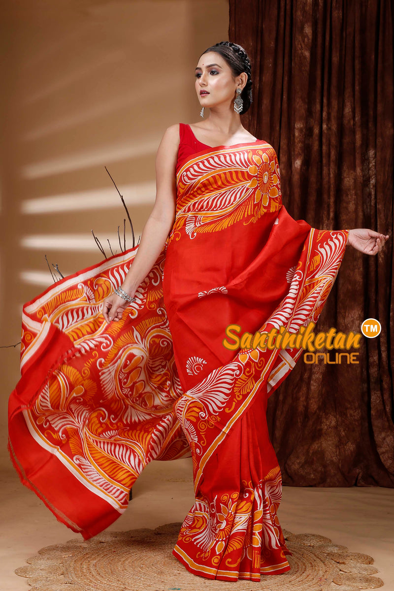 Hand Batik On Murshidabad Silk Saree SN202313340