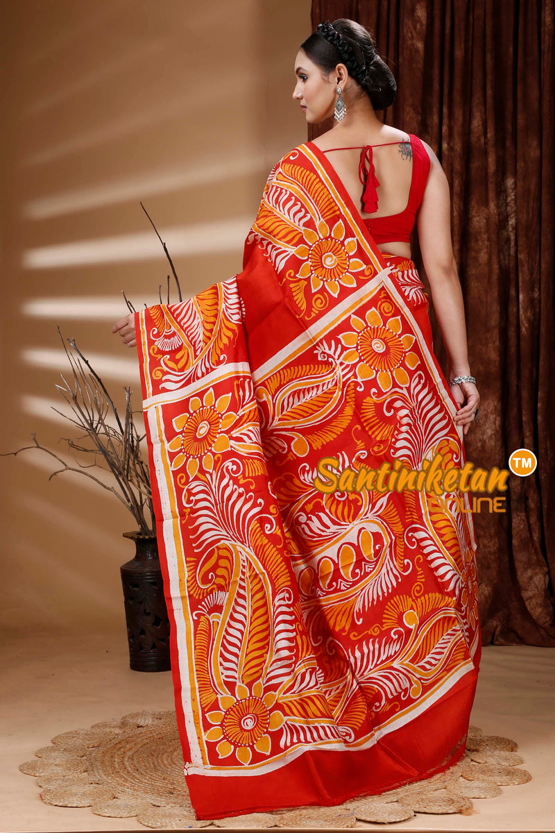 Hand Batik On Murshidabad Silk Saree SN202313340