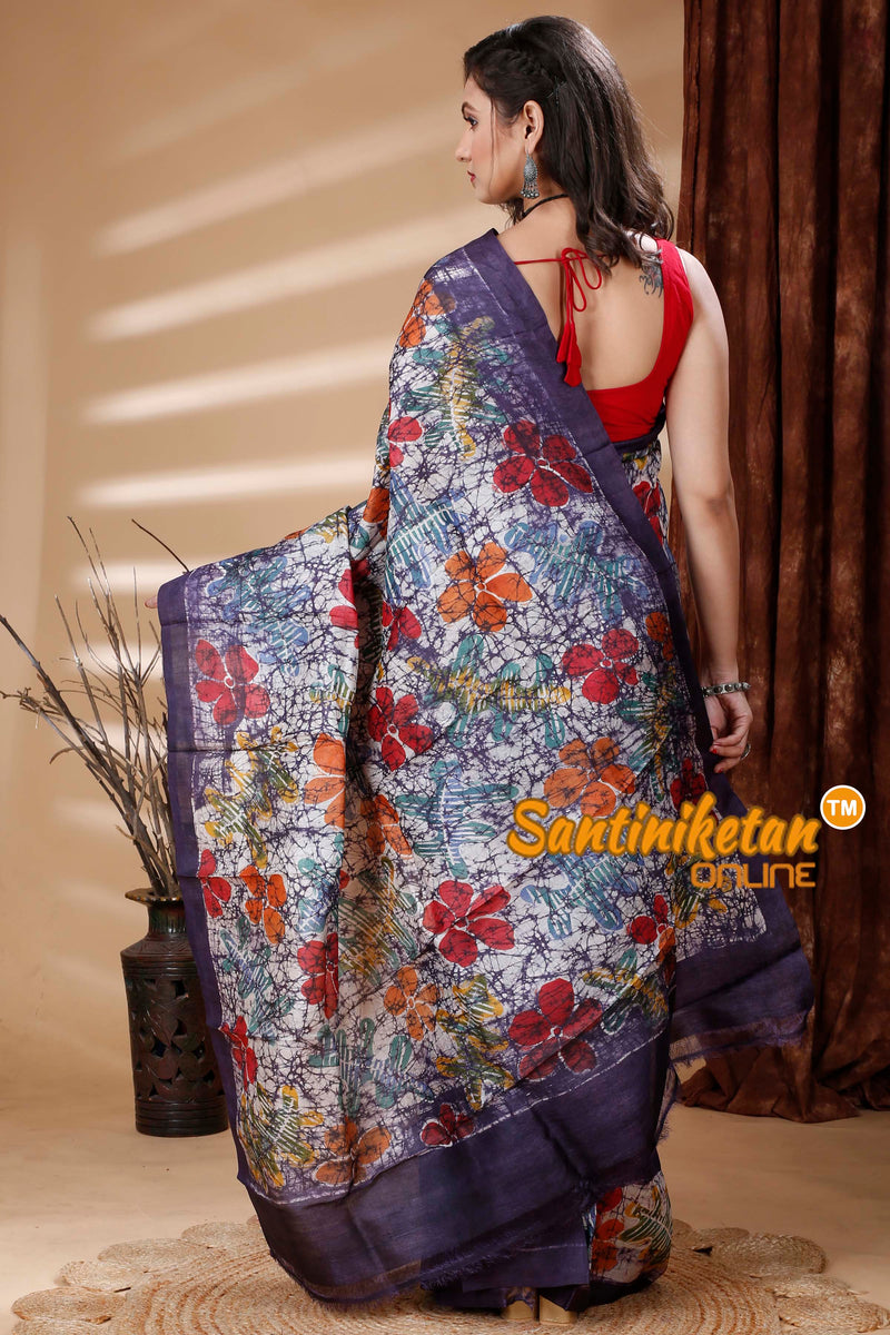Hand Batik On Pure Tussar Silk Saree SN202314052