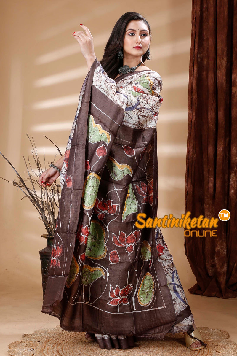 Hand Batik On Pure Tussar Silk Saree SN202314080
