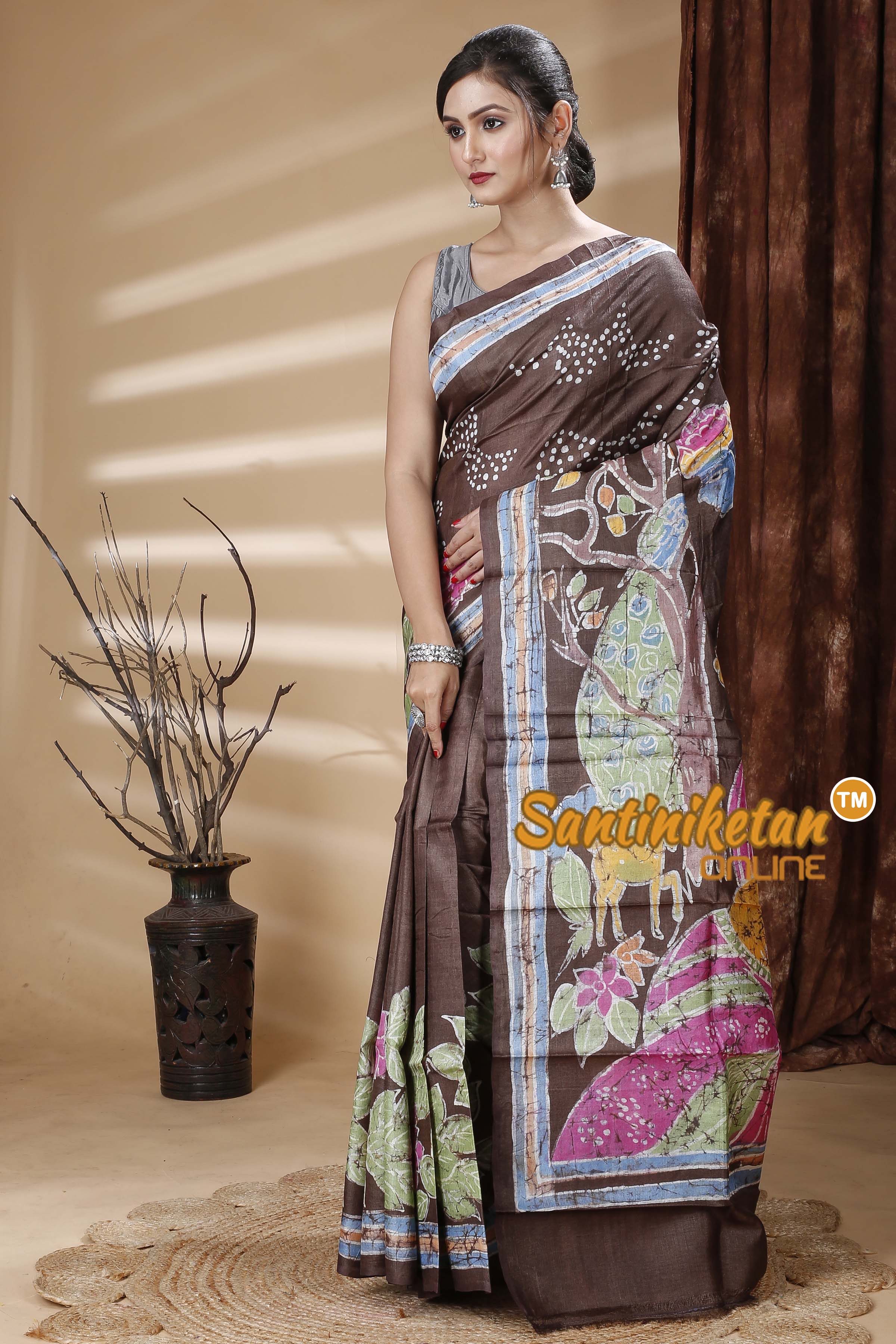 Hand Batik On Pure Tussar Silk Saree SN202314189