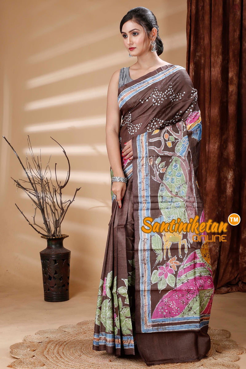 Hand Batik On Pure Tussar Silk Saree SN202314189
