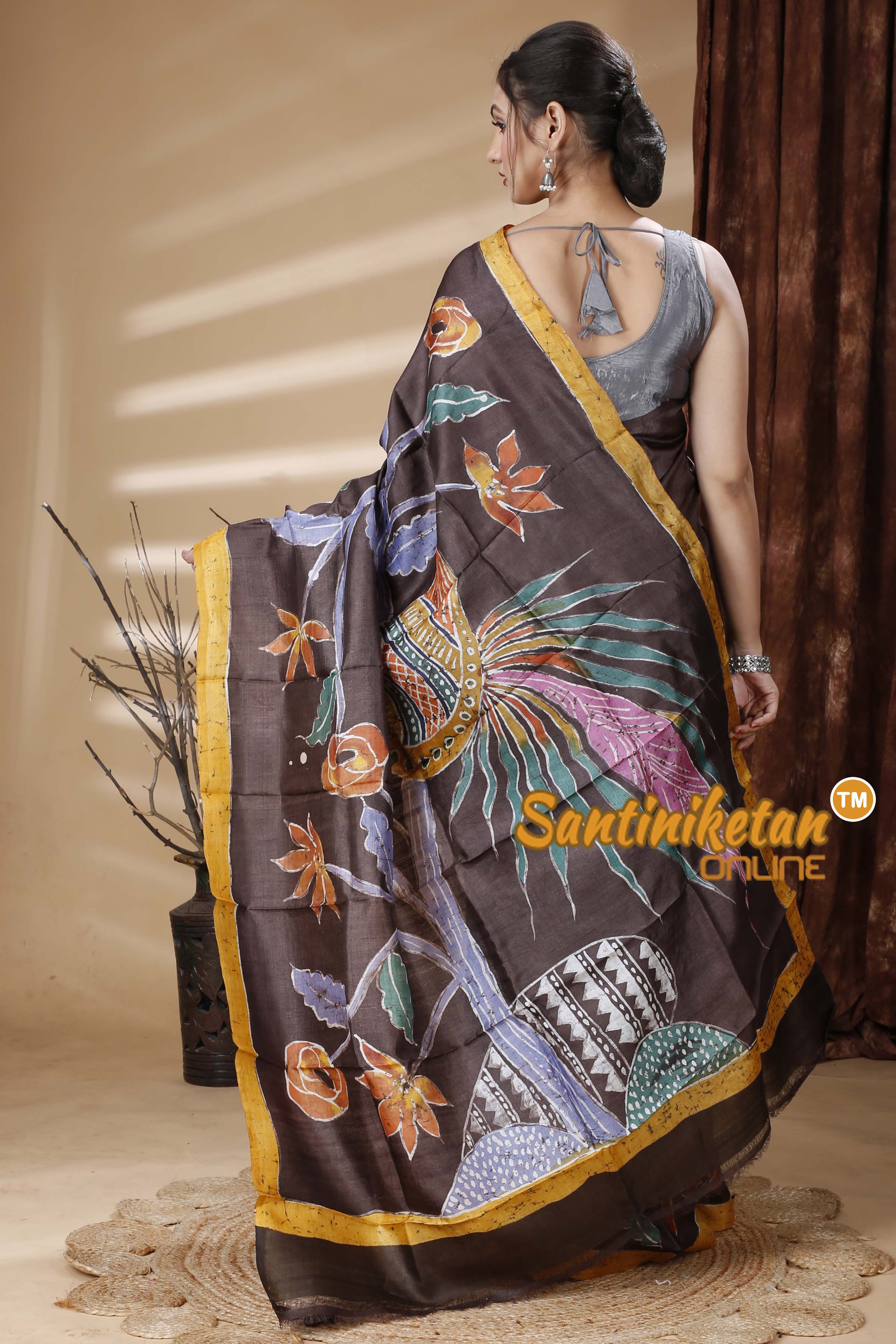 Hand Batik On Pure Tussar Silk Saree SN202314244