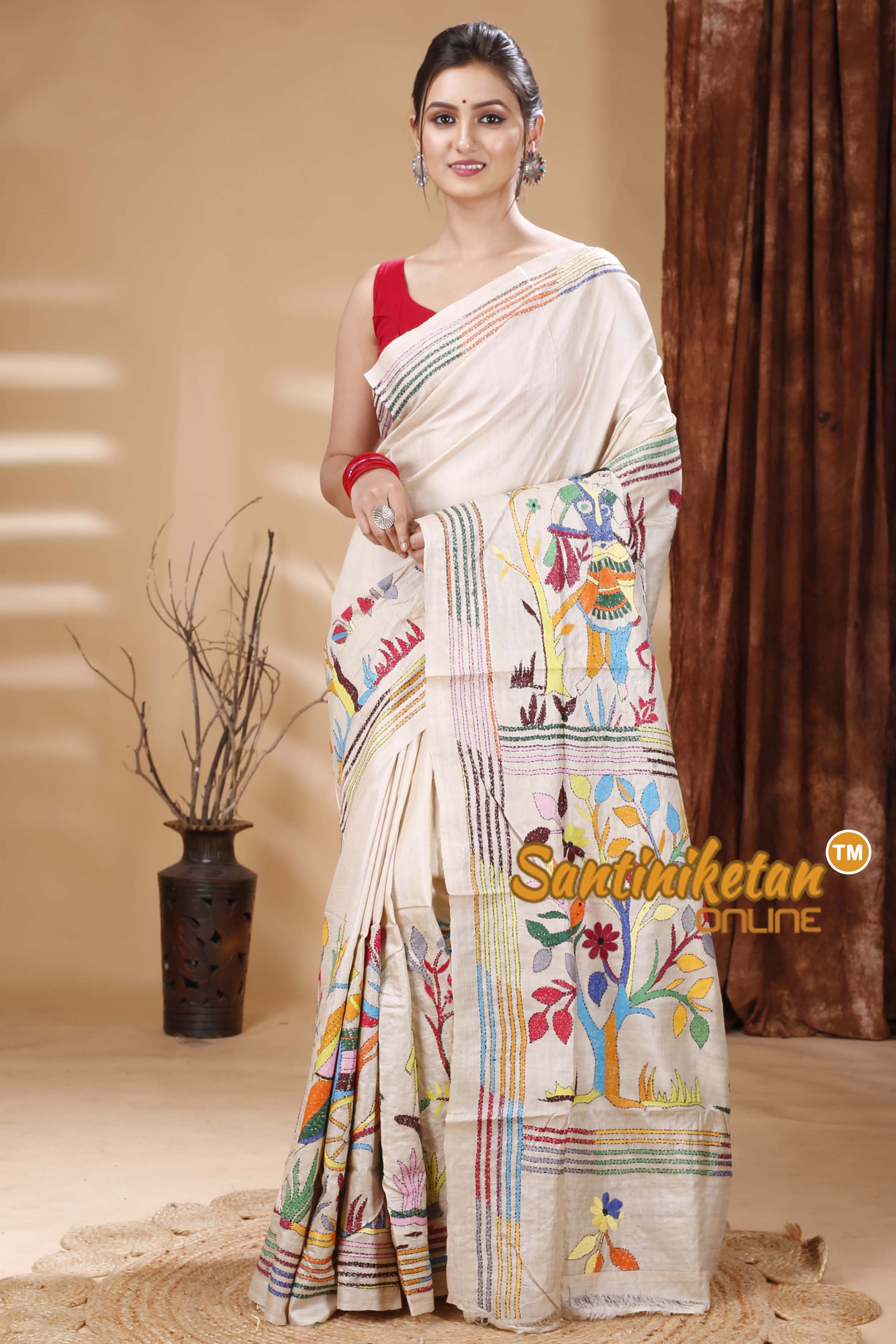 Pure Gachi Tussar Silk Kantha Stitch Saree SN202314627