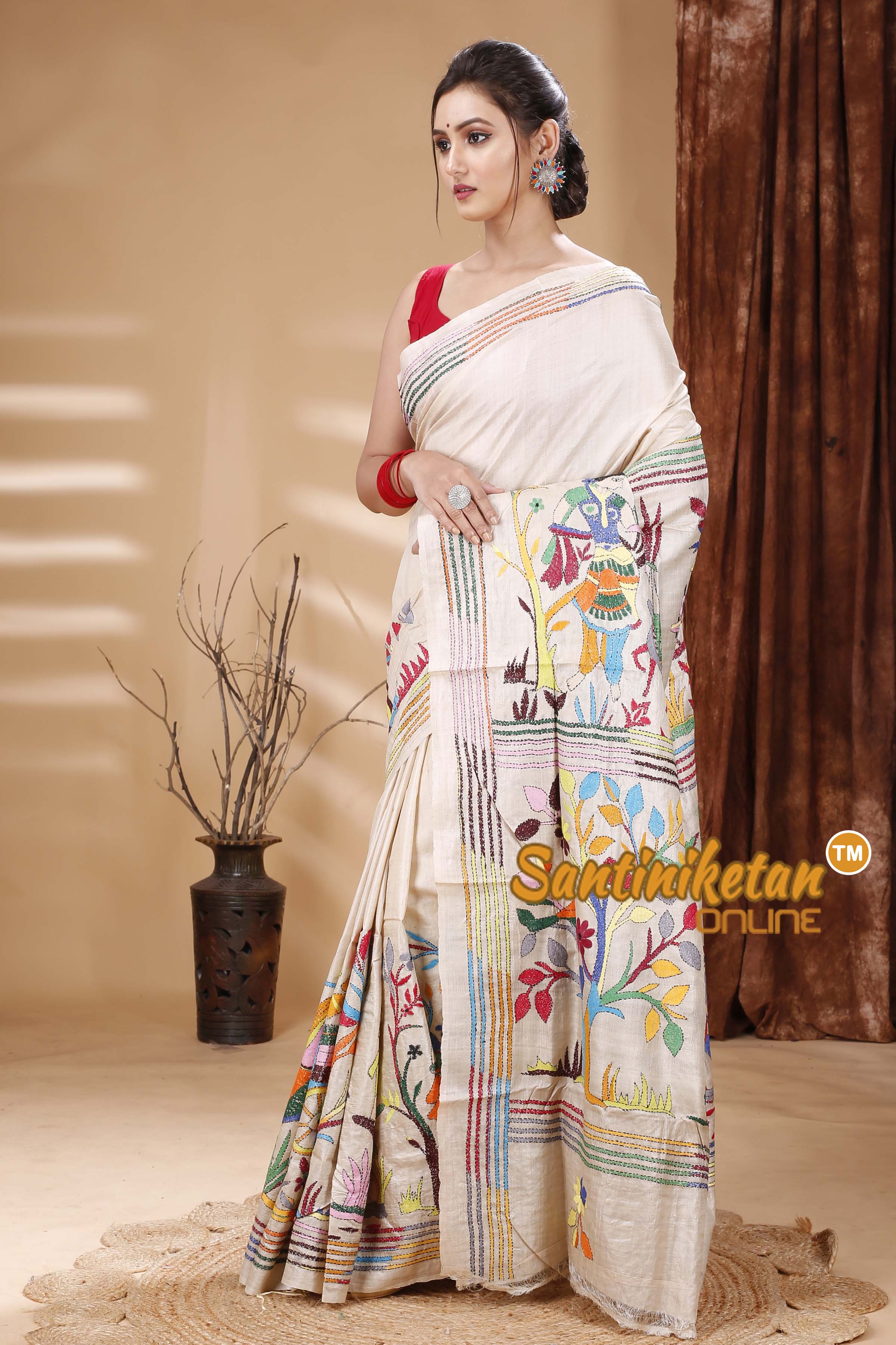 Pure Gachi Tussar Silk Kantha Stitch Saree SN202314627