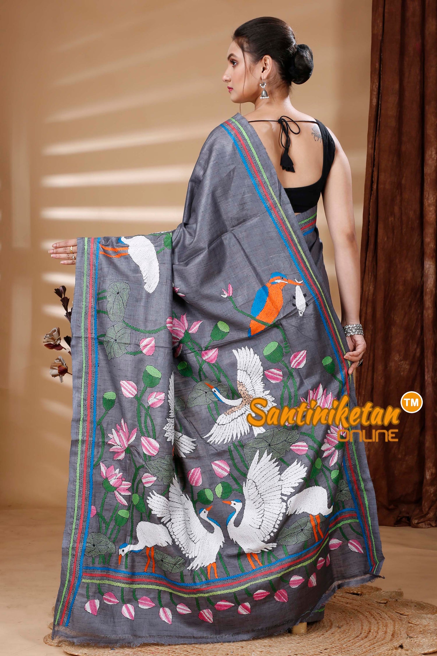 Dye Pure Gachi Tussar Silk Kantha Stitch Saree SN202314780