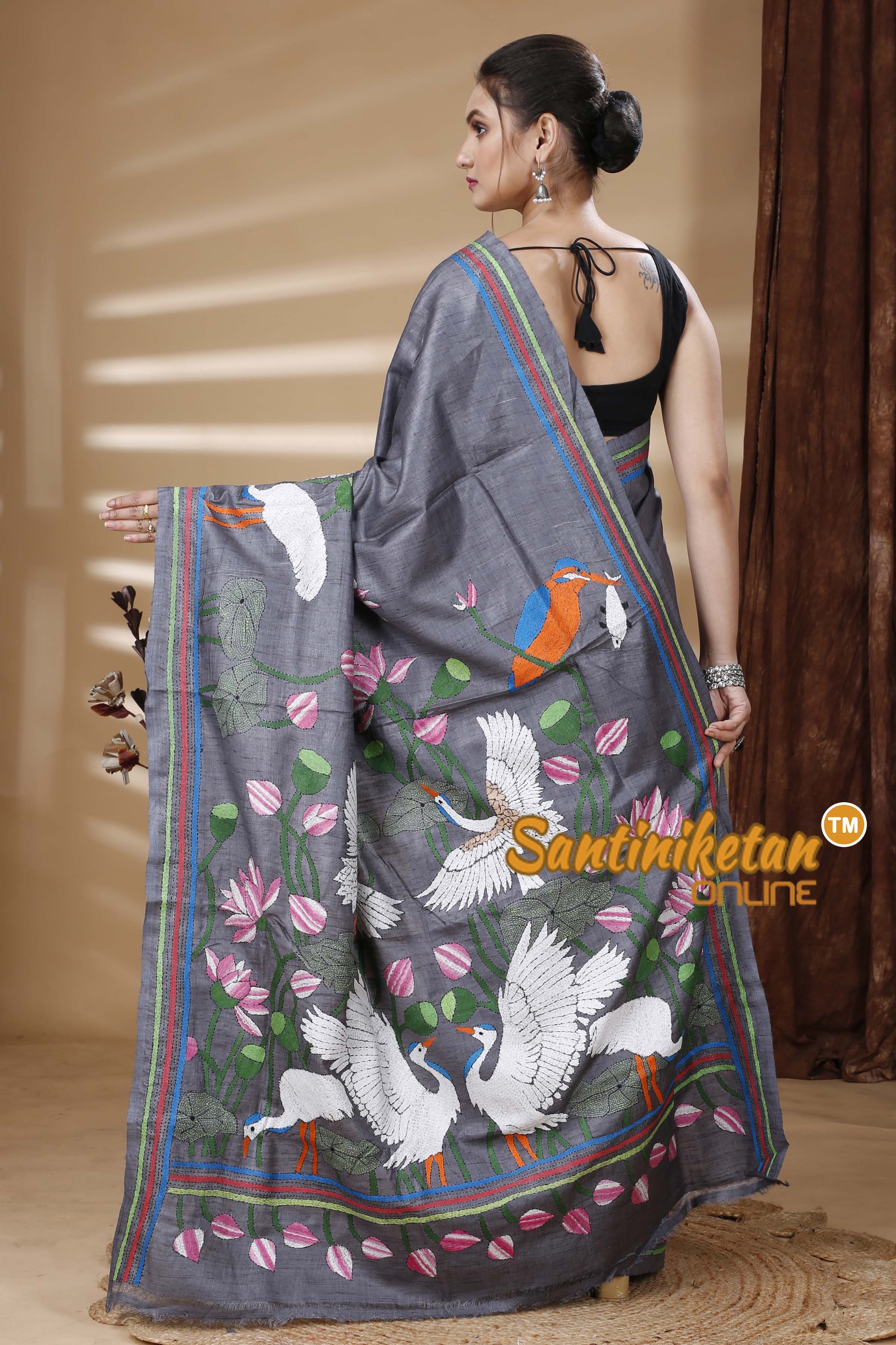 Dye Pure Gachi Tussar Silk Kantha Stitch Saree SN202314780