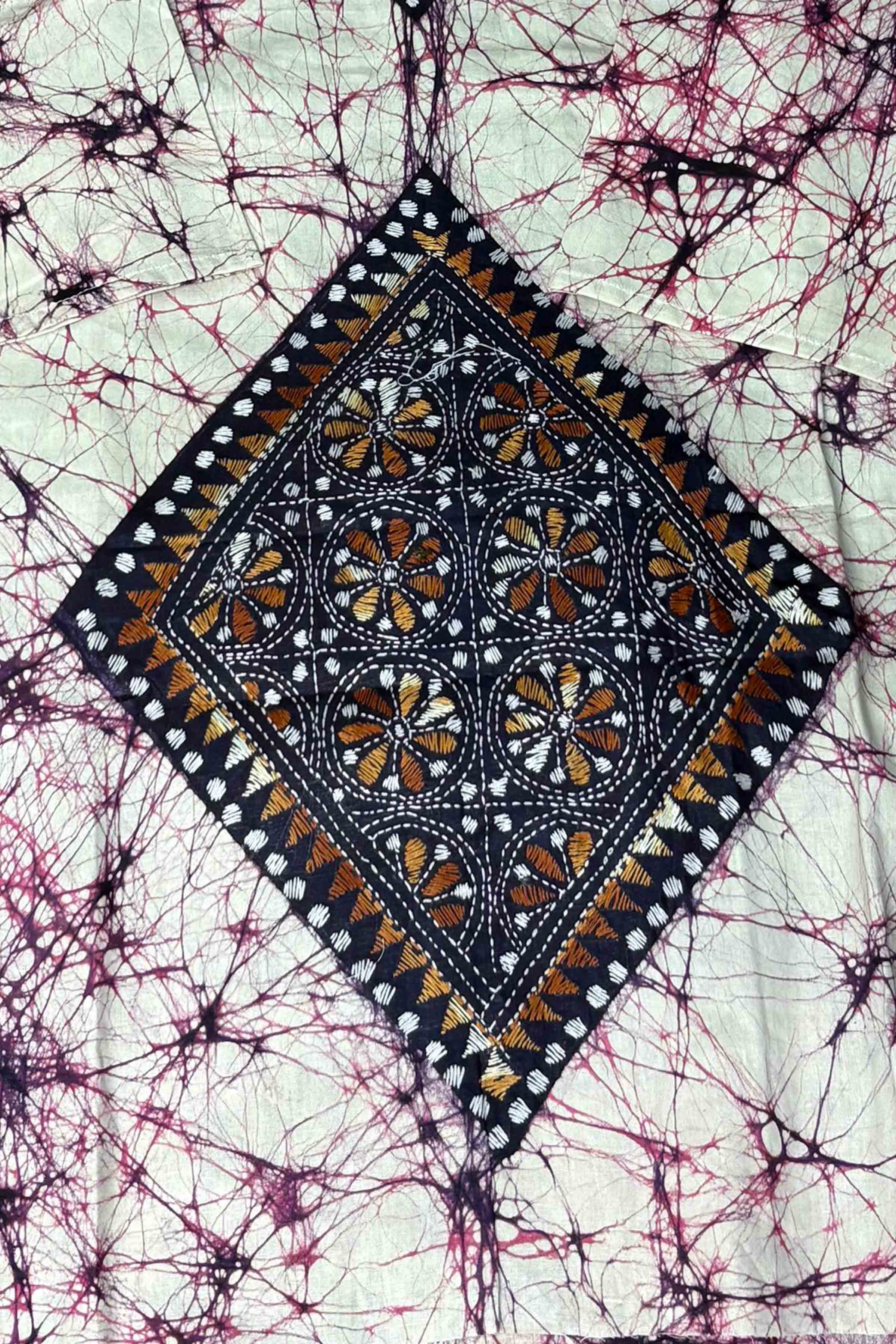 Off-white Pure Cotton Batik with Kantha Work (Hand Embroidery) Panjabi