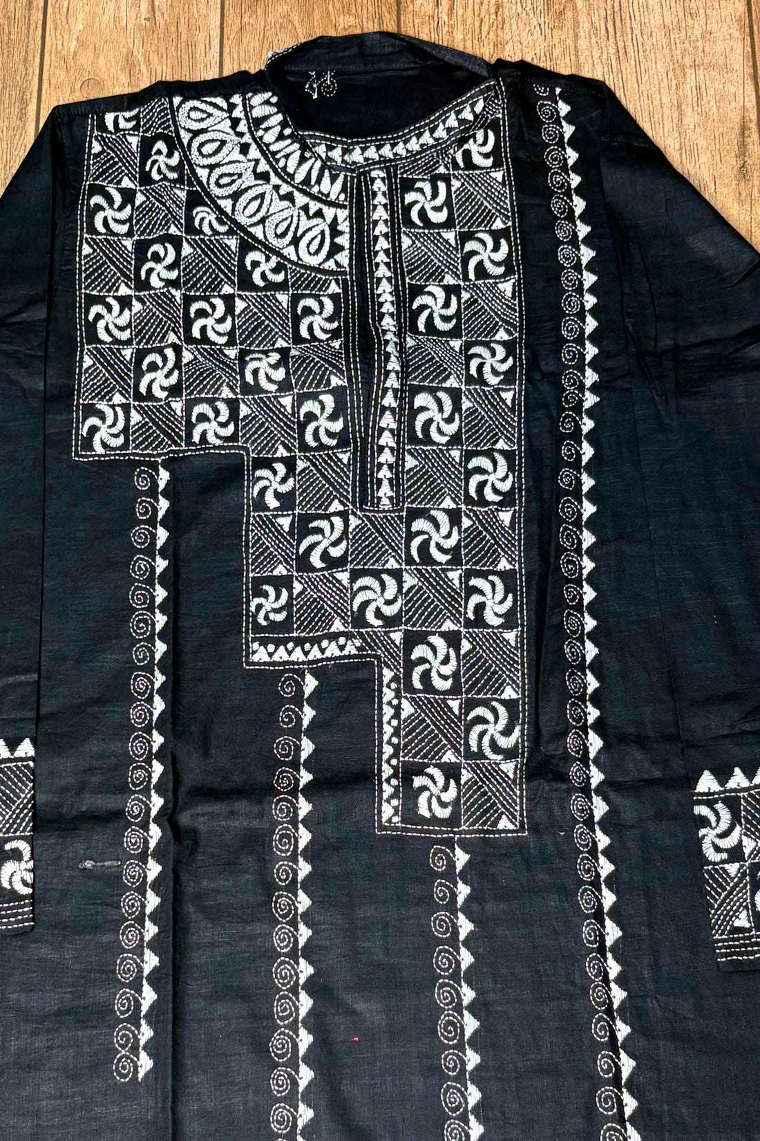 Black Pure Cotton with Kantha Work (Hand Embroidery) Panjabi