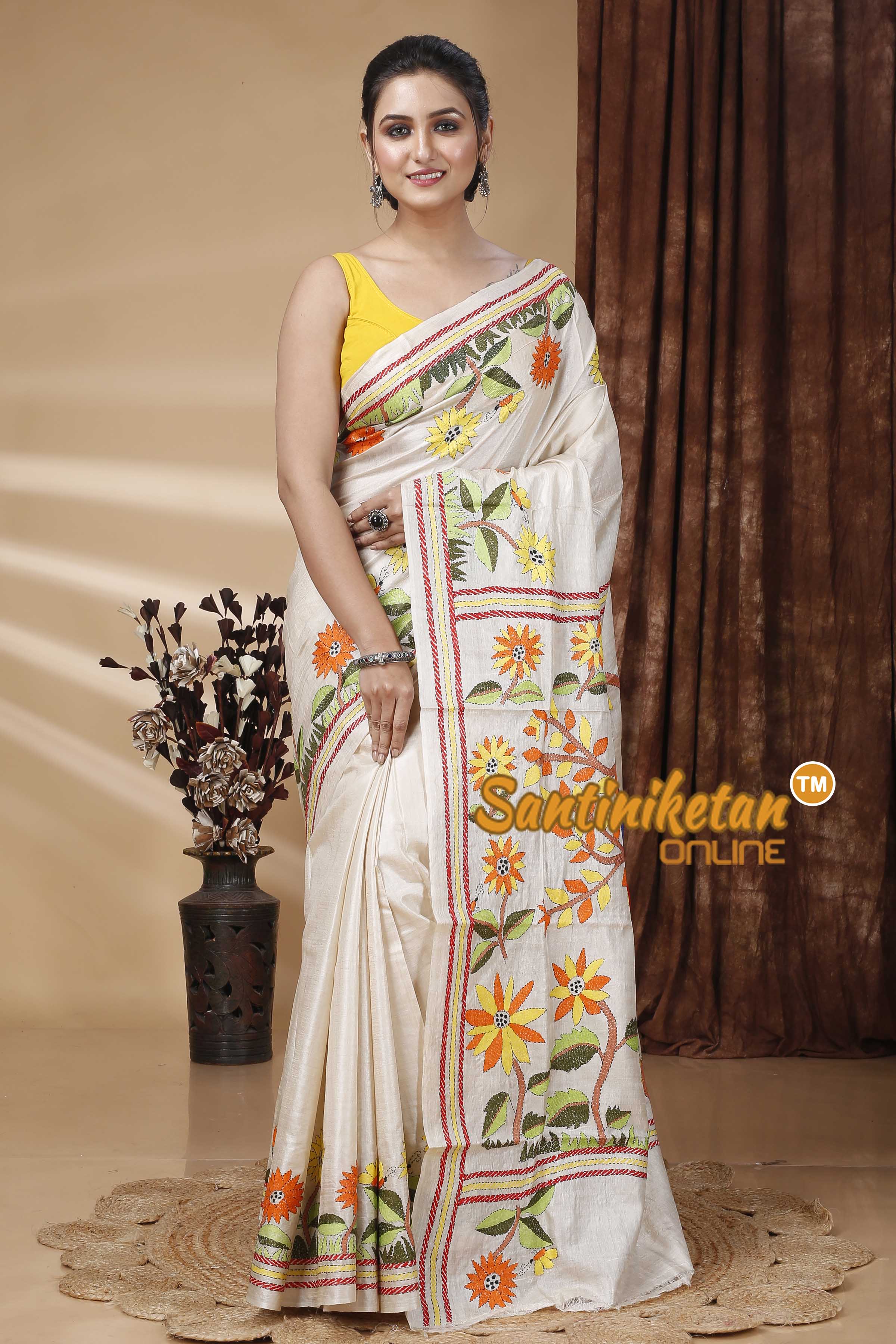Pure Gachi Tussar Silk Kantha Stitch Saree SN202415377