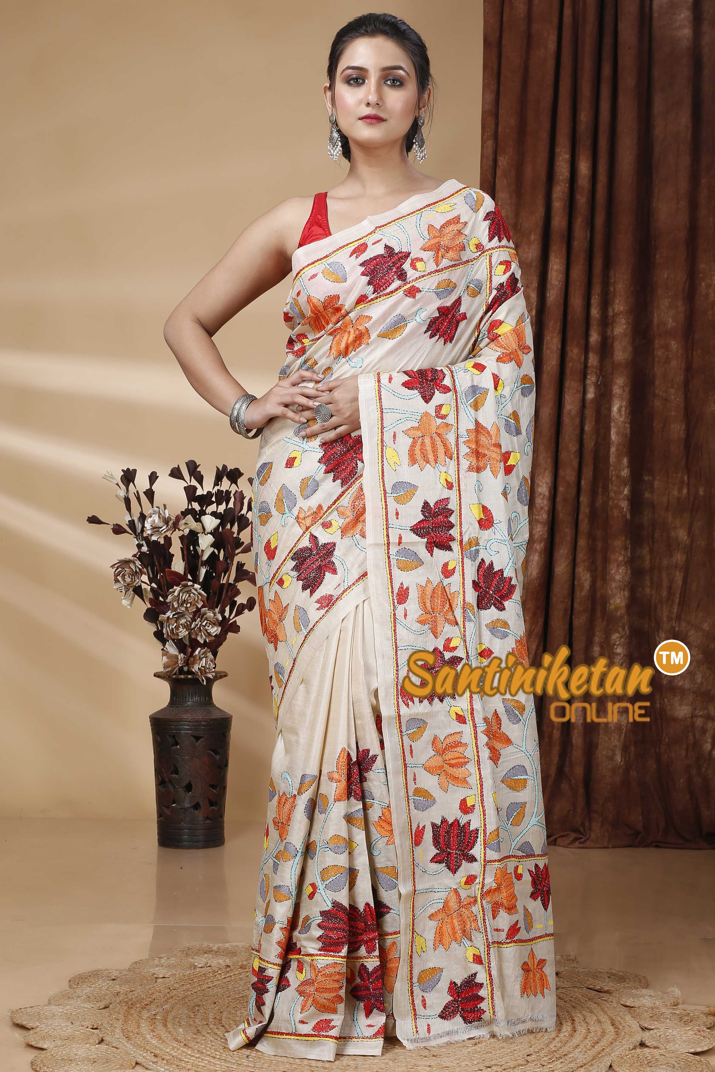 Pure Gachi Tussar Silk Kantha Stitch Saree SN202415498