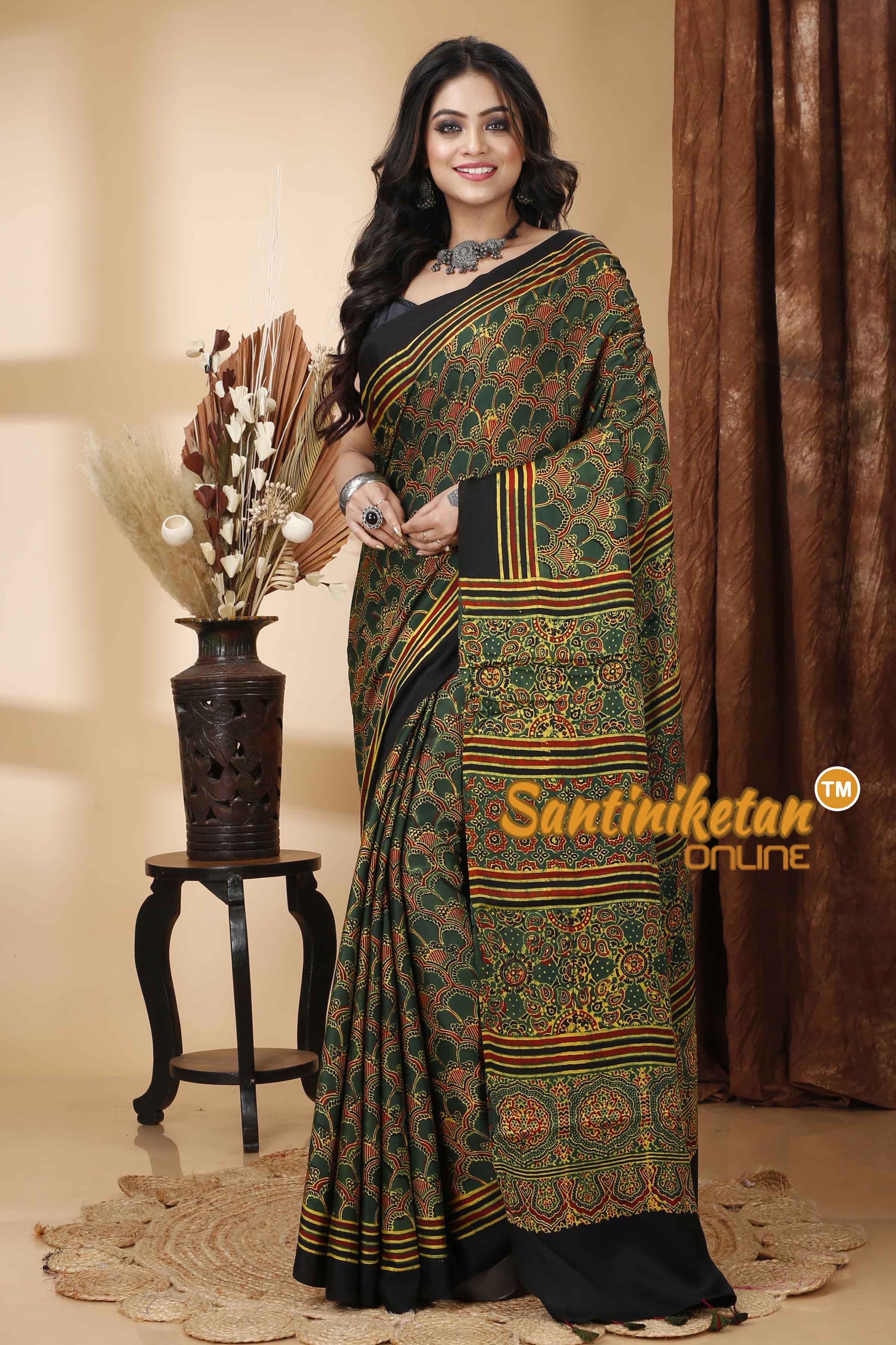 Ajrakh Hand Block On Modal Silk SN202415700