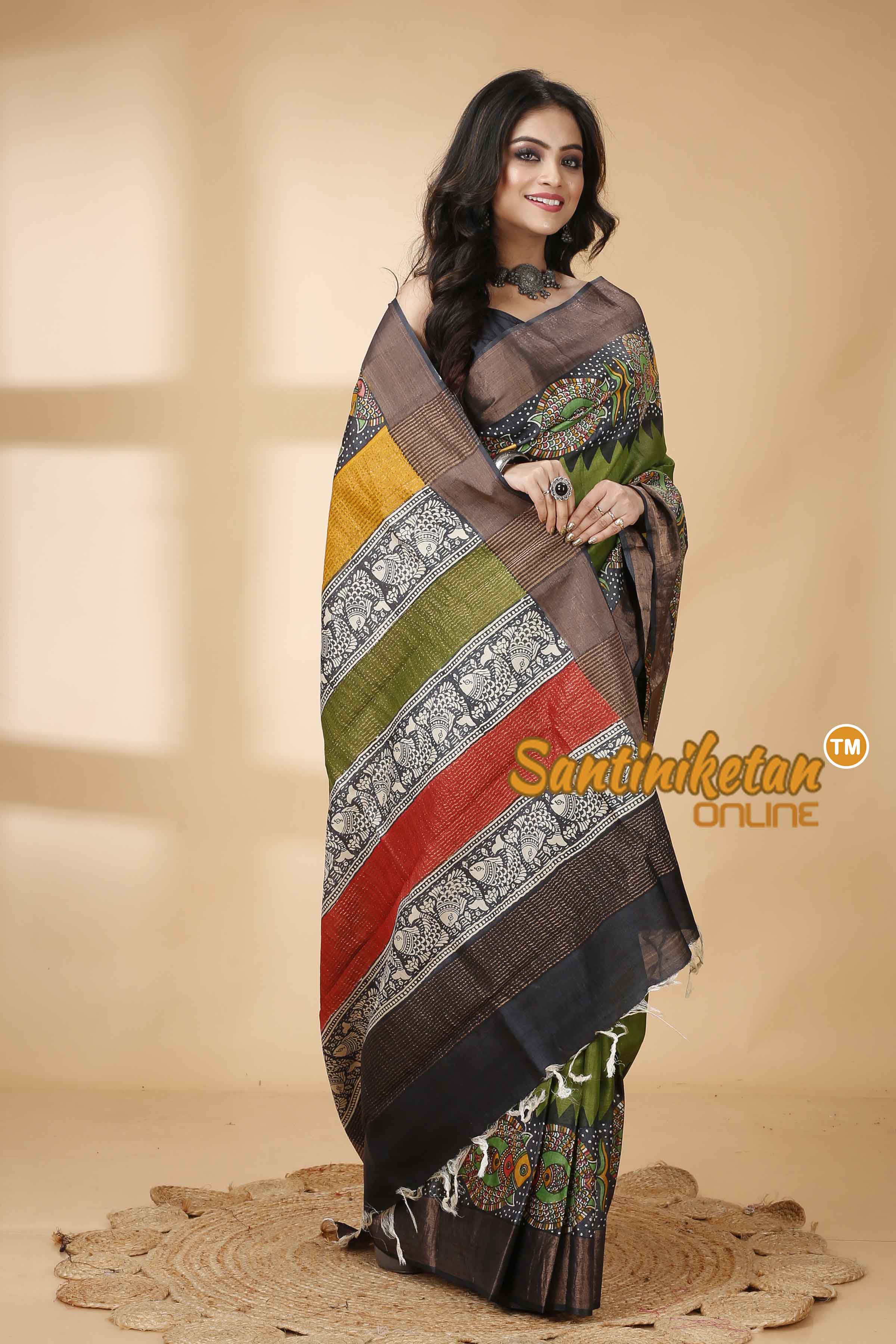 Pure Zari Tussar Hand Block Painted Saree SNN202415776