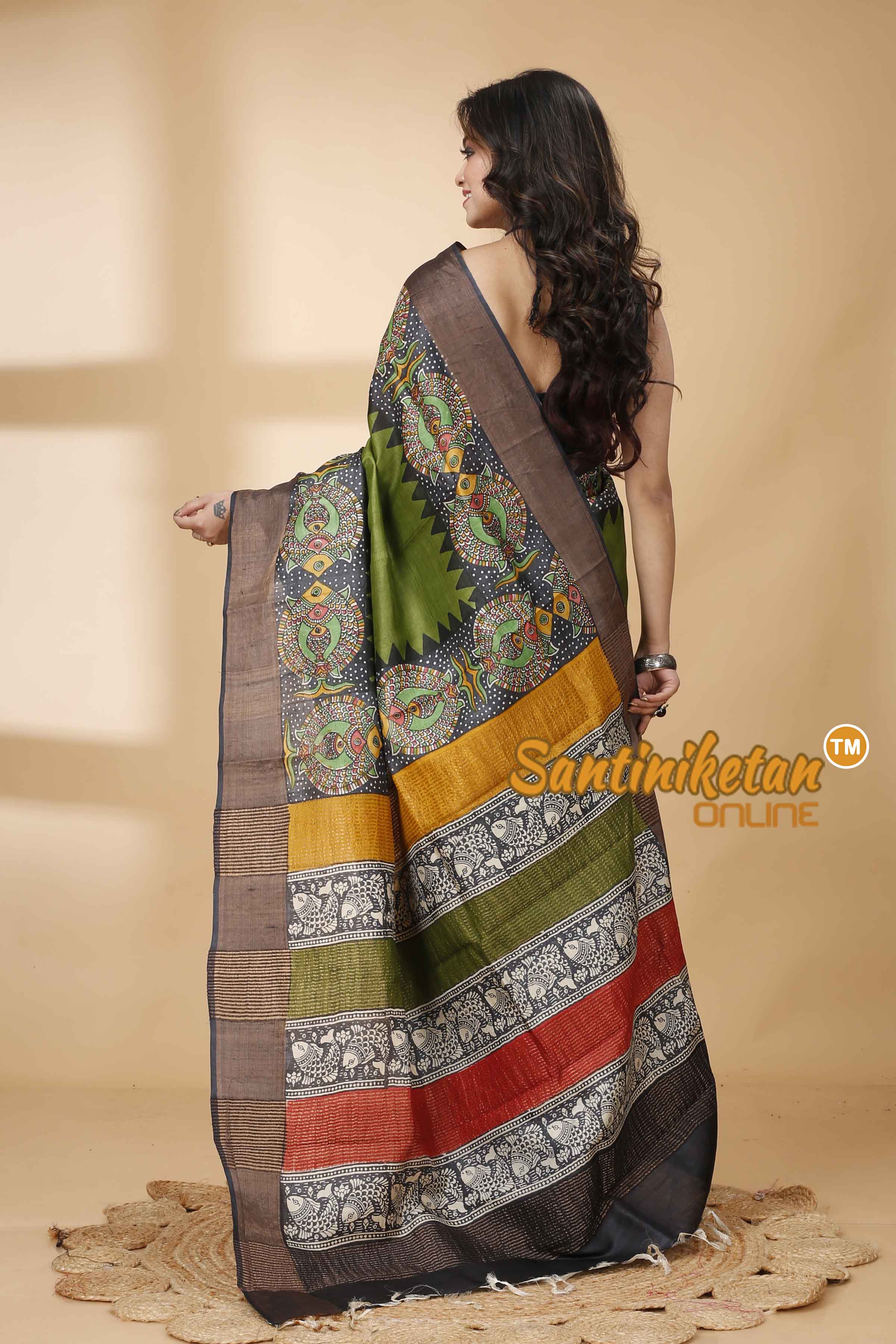 Pure Zari Tussar Hand Block Painted Saree SNN202415776