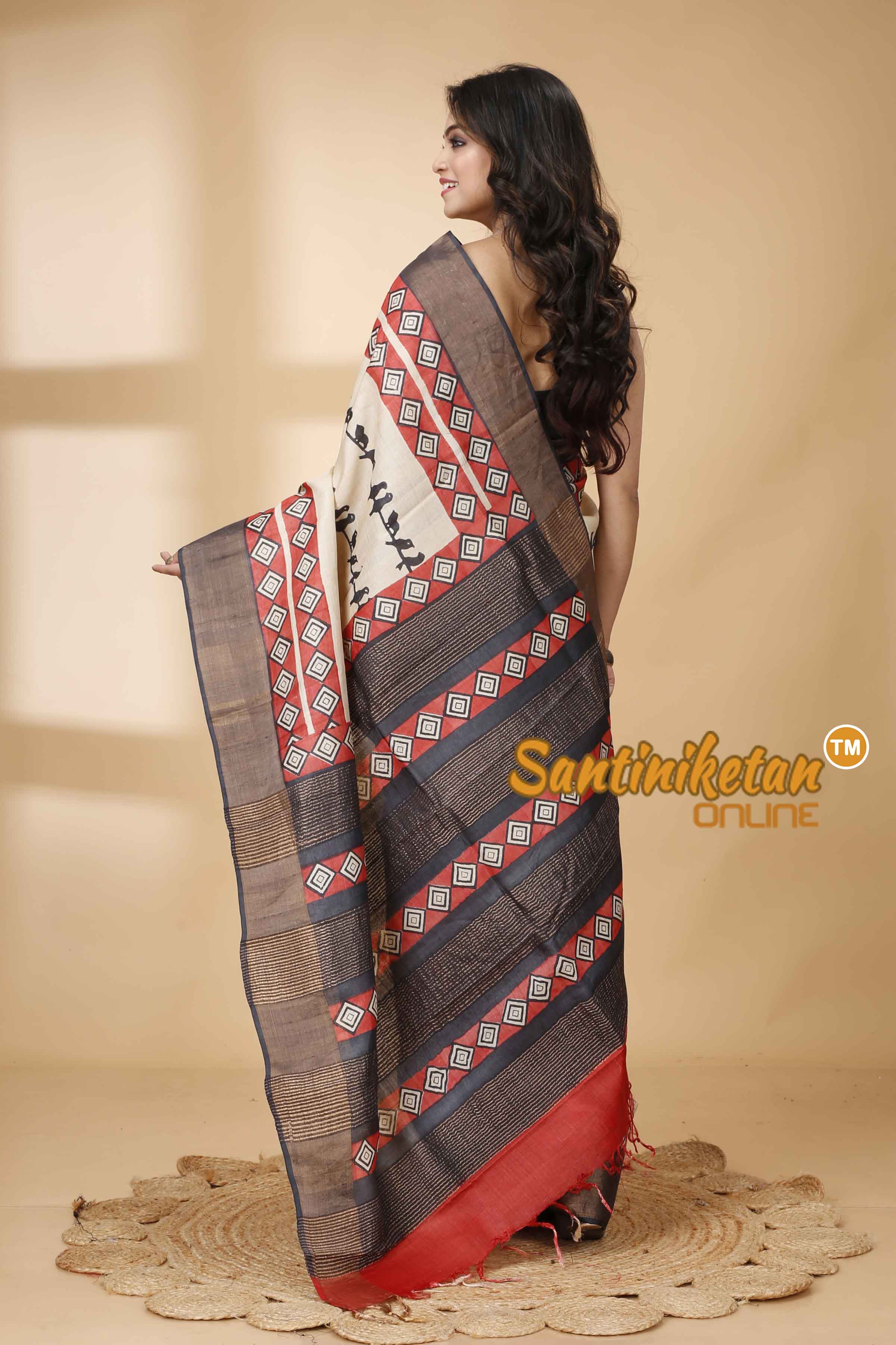Pure Zari Tussar Hand Block Painted Saree SNN202415852