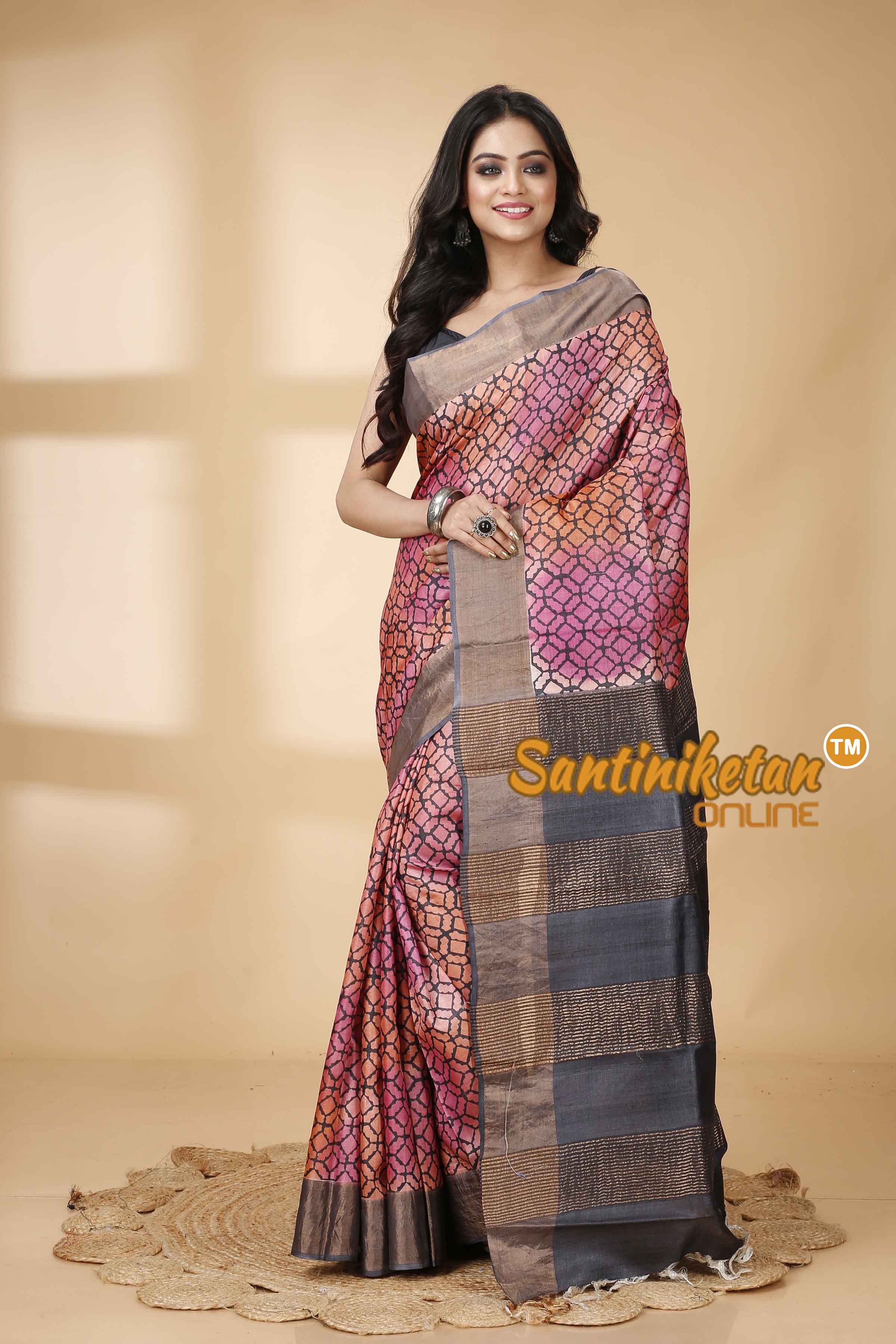 Pure Zari Tussar Hand Block Painted Saree SNN202415857