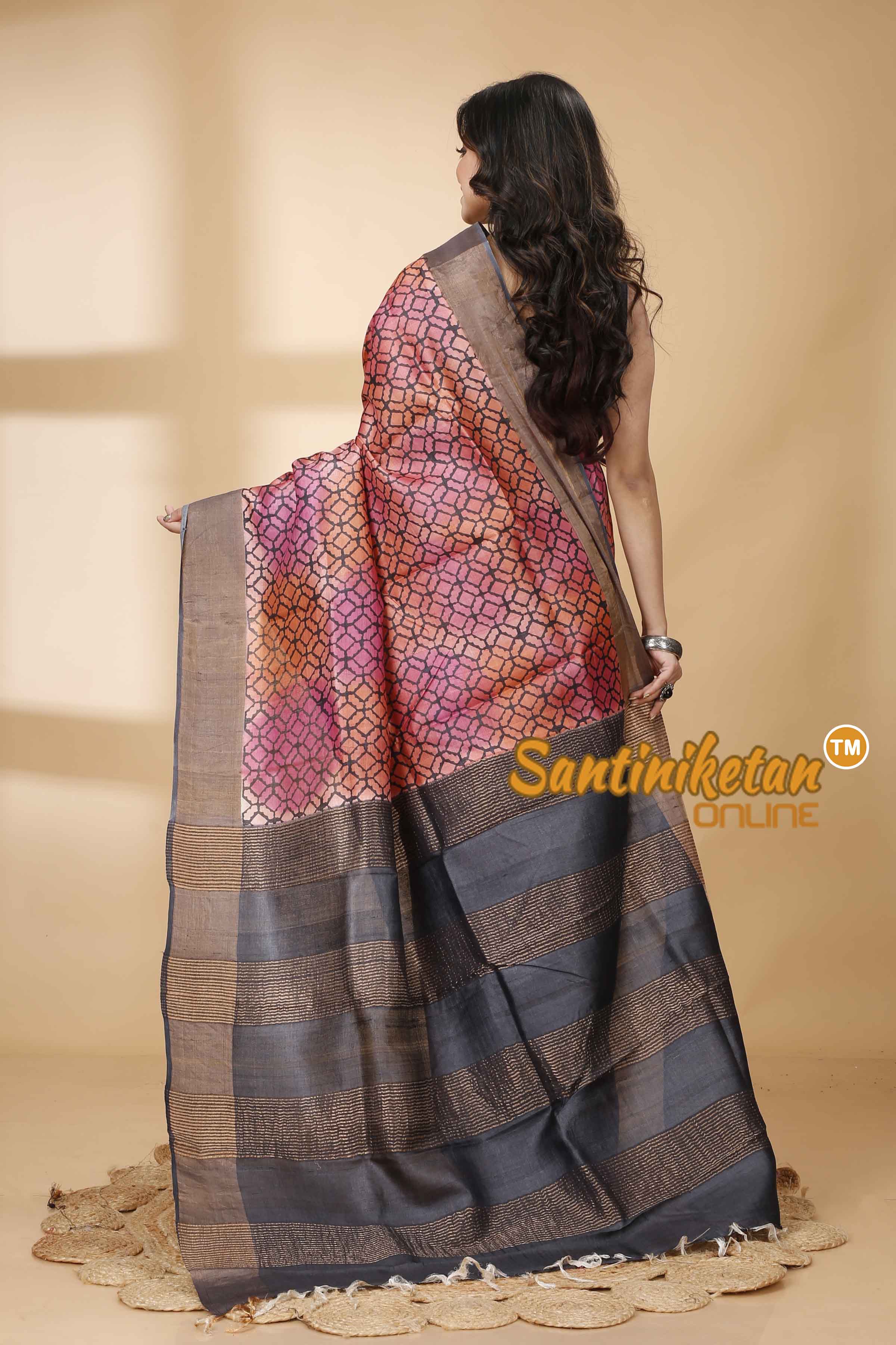 Pure Zari Tussar Hand Block Painted Saree SNN202415857