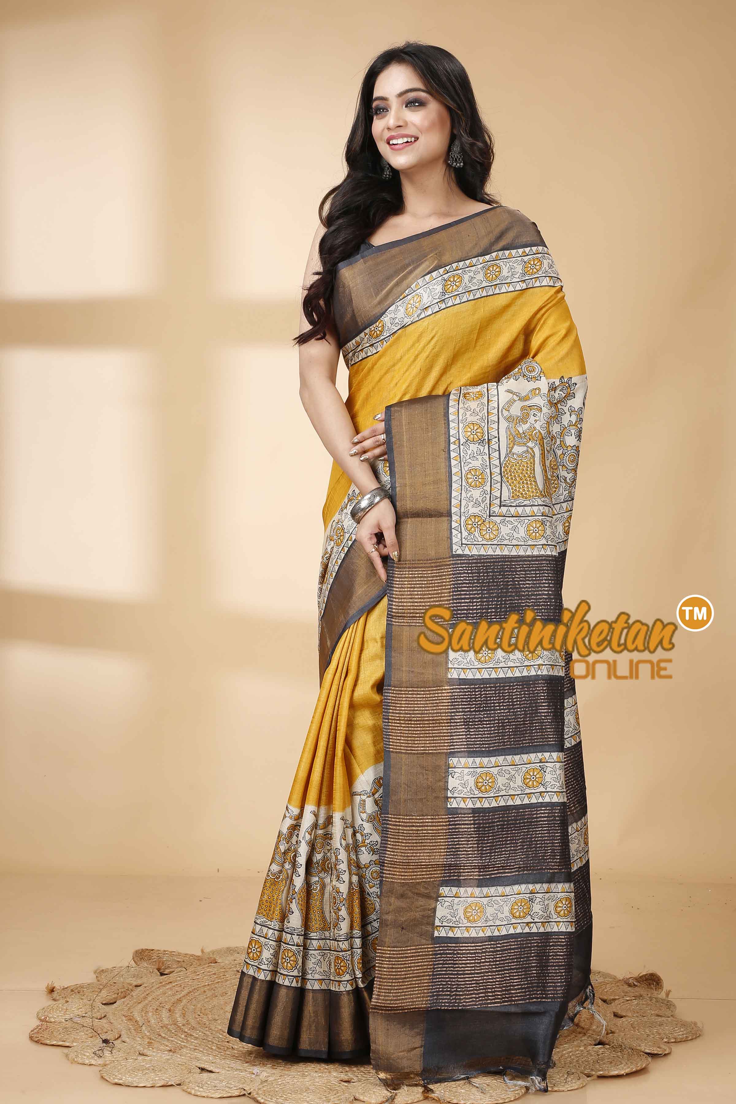 Pure Zari Tussar Hand Block Painted Saree SNN202415862