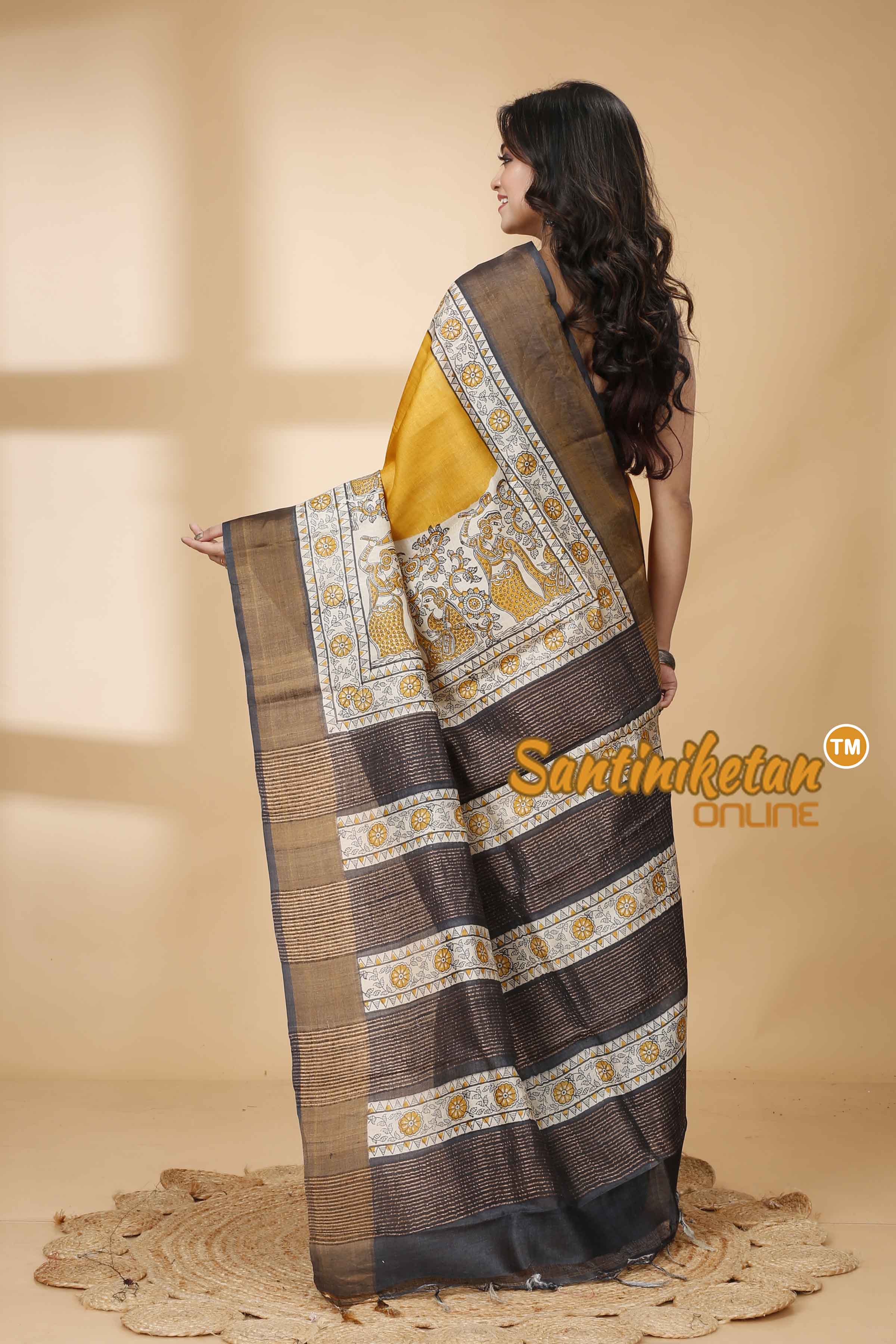 Pure Zari Tussar Hand Block Painted Saree SNN202415862
