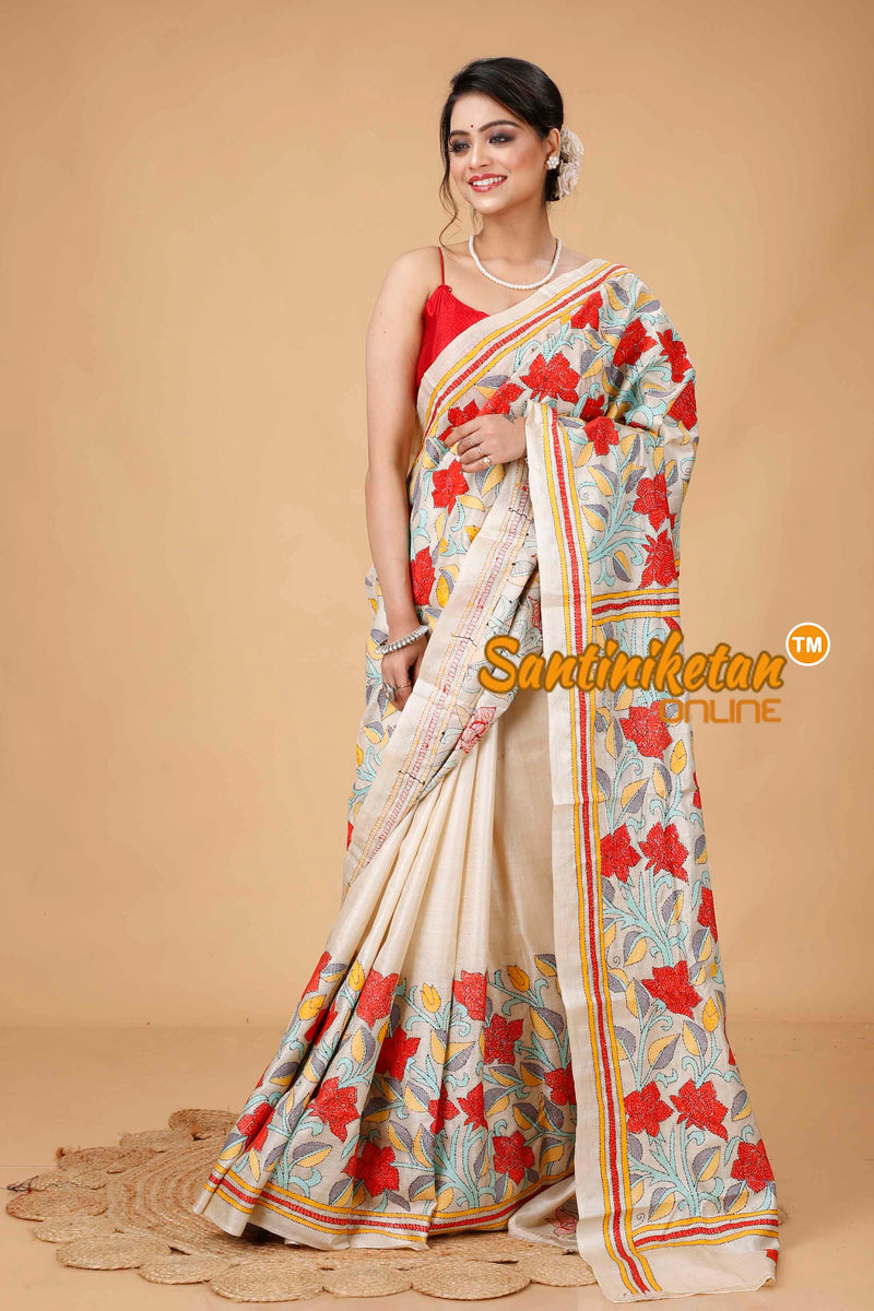 Pure Gachi Tussar Silk Kantha Stitch Saree SN202415952