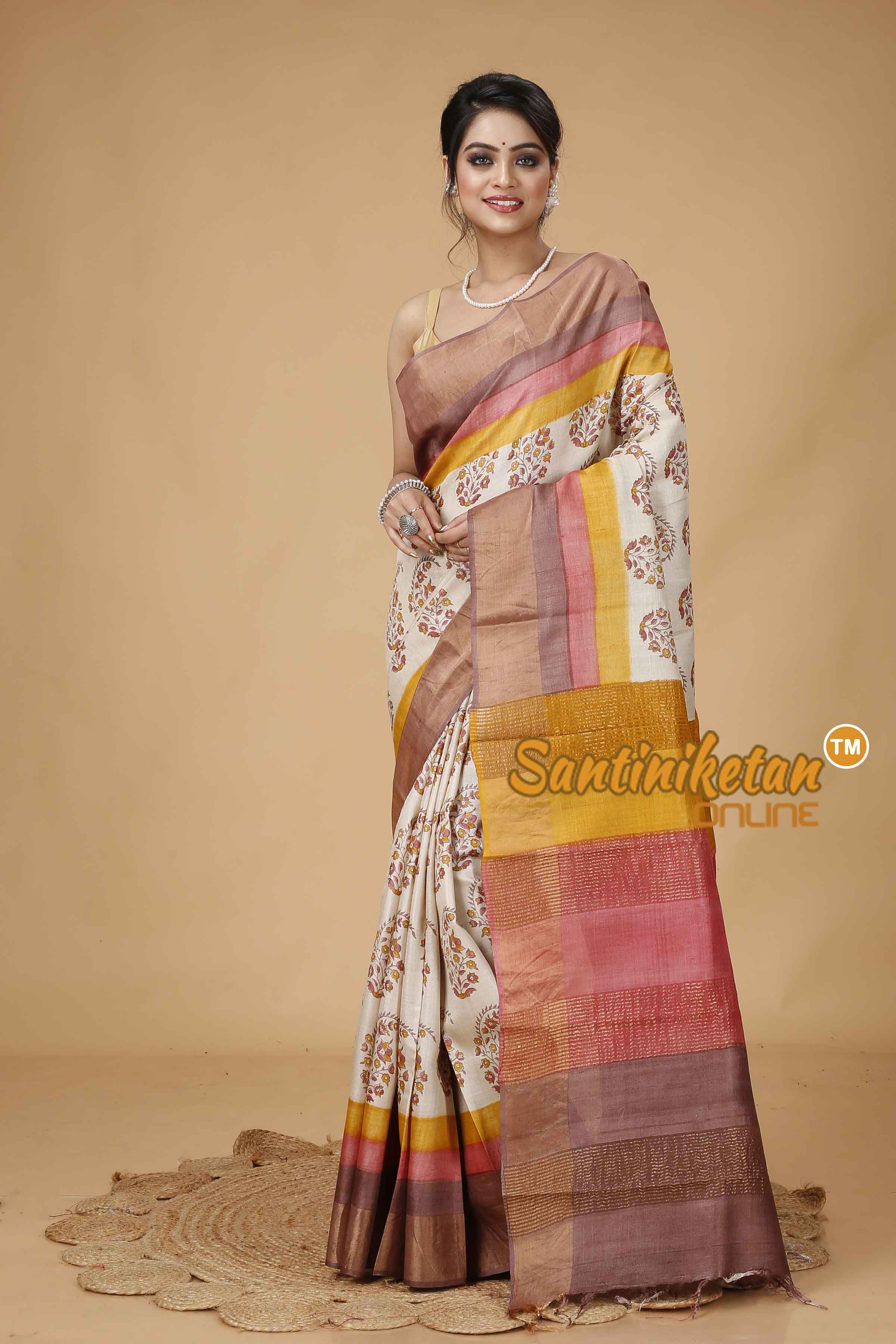 Pure Zari Tussar Hand Block Painted Saree SNN202416012