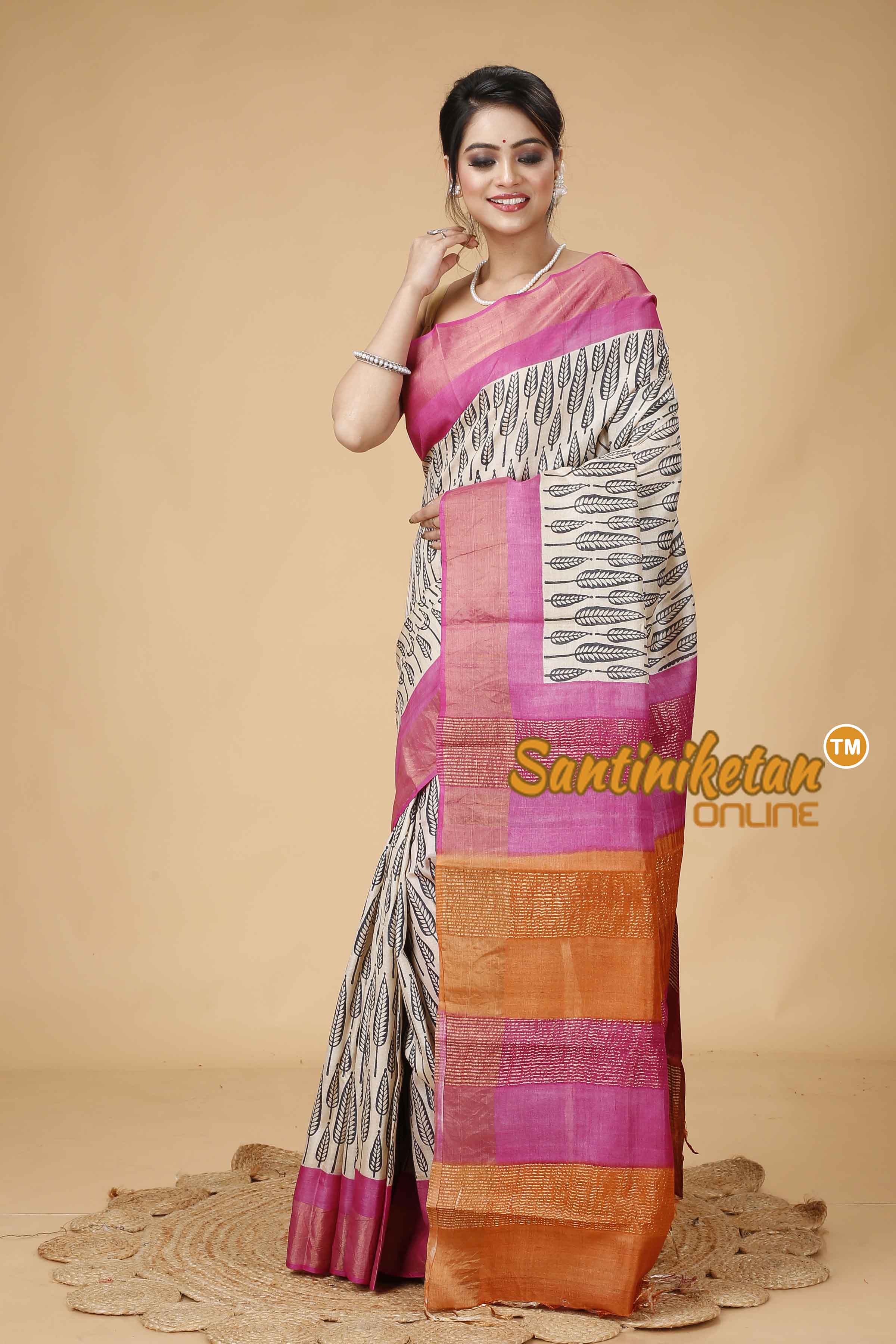Pure Zari Tussar Hand Block Painted Saree SNN202416017
