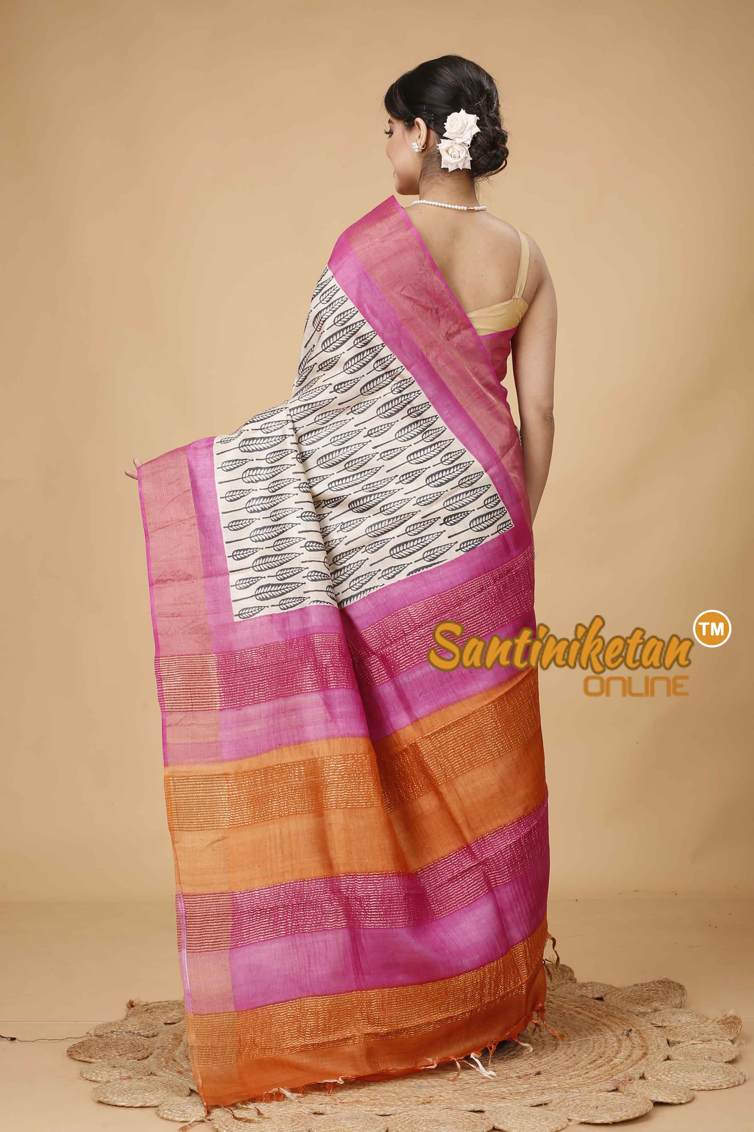 Pure Zari Tussar Hand Block Painted Saree SNN202416017