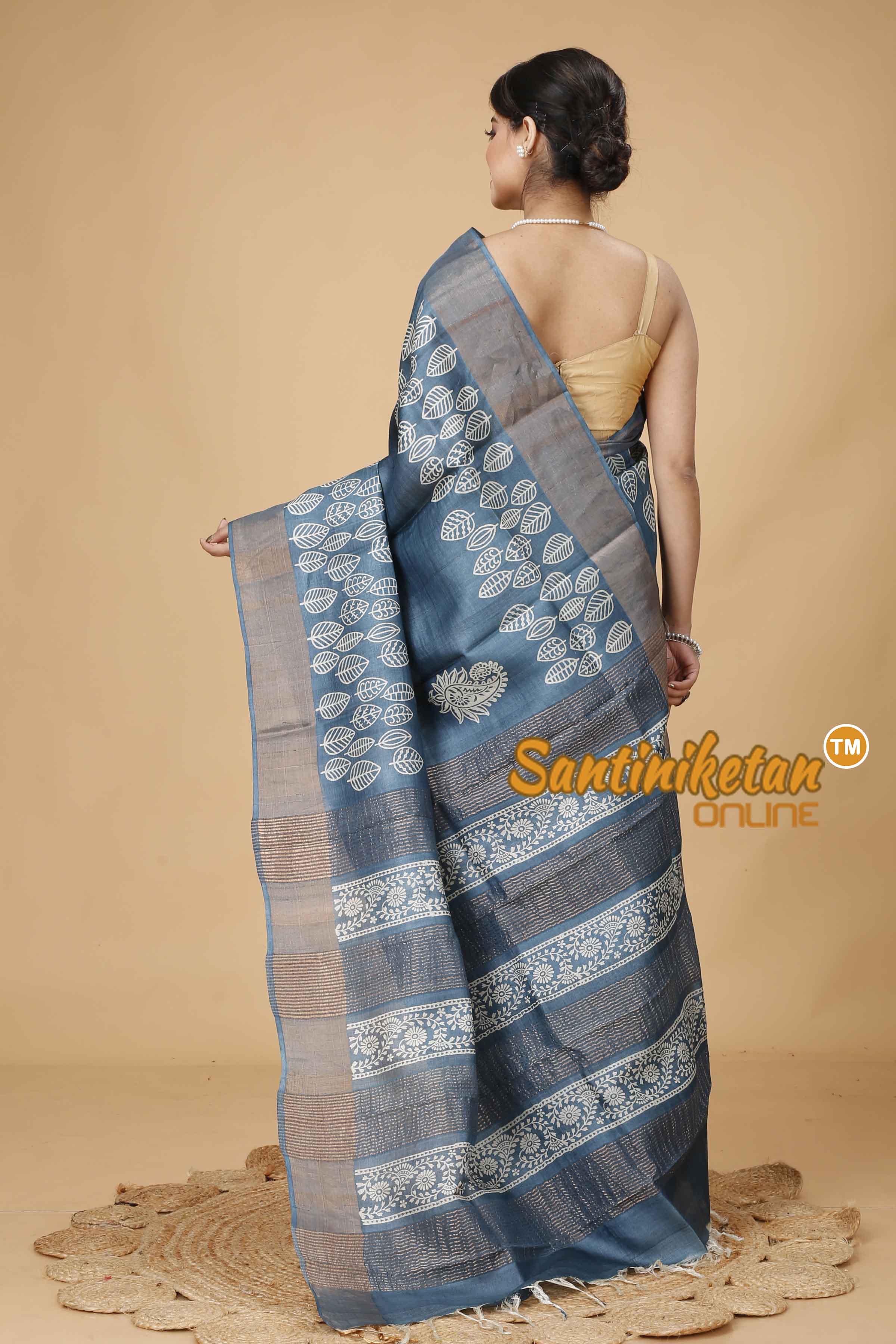 Pure Zari Tussar Hand Block Painted Saree SNN202416052