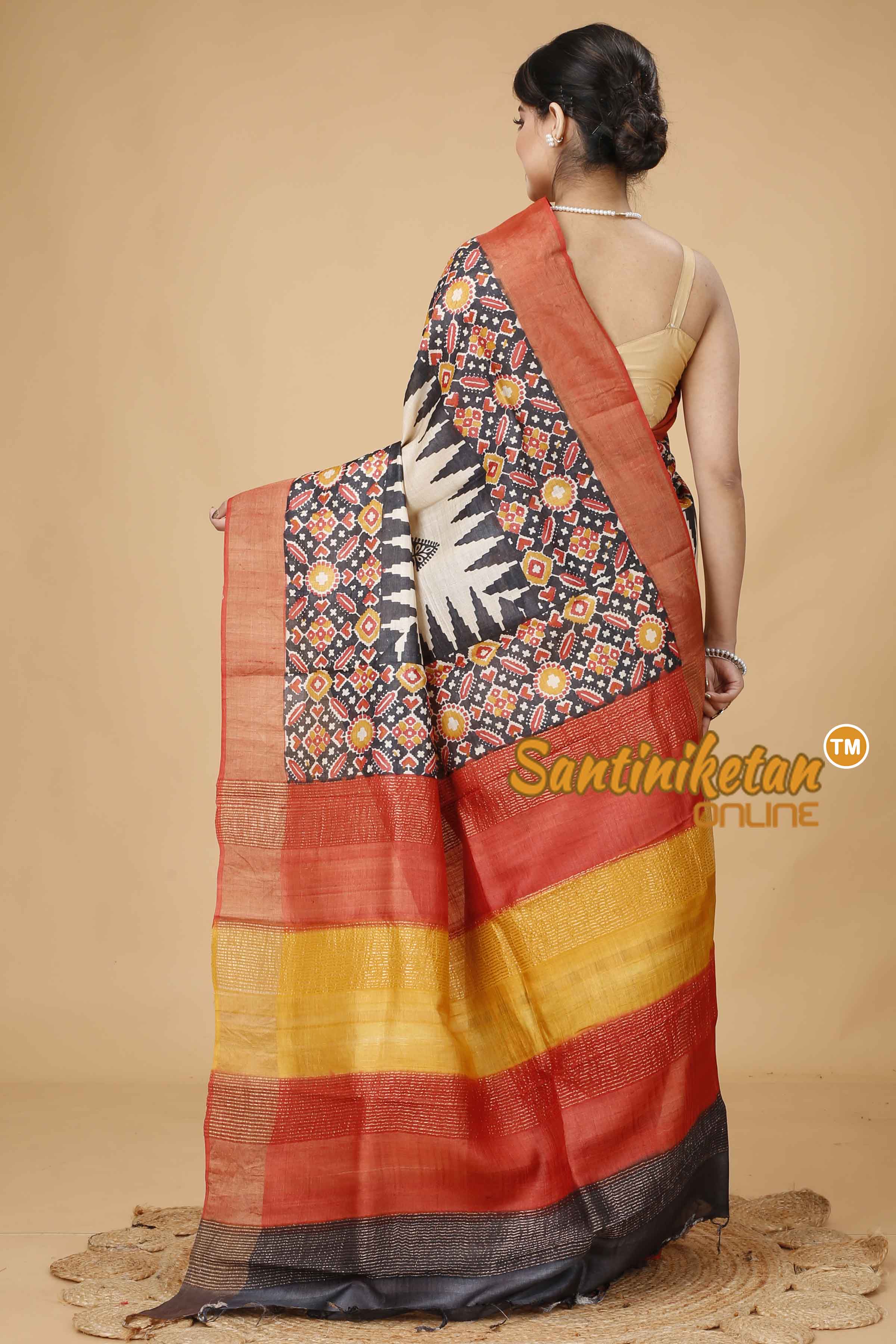 Pure Zari Tussar Hand Block Painted Saree SNN202416057