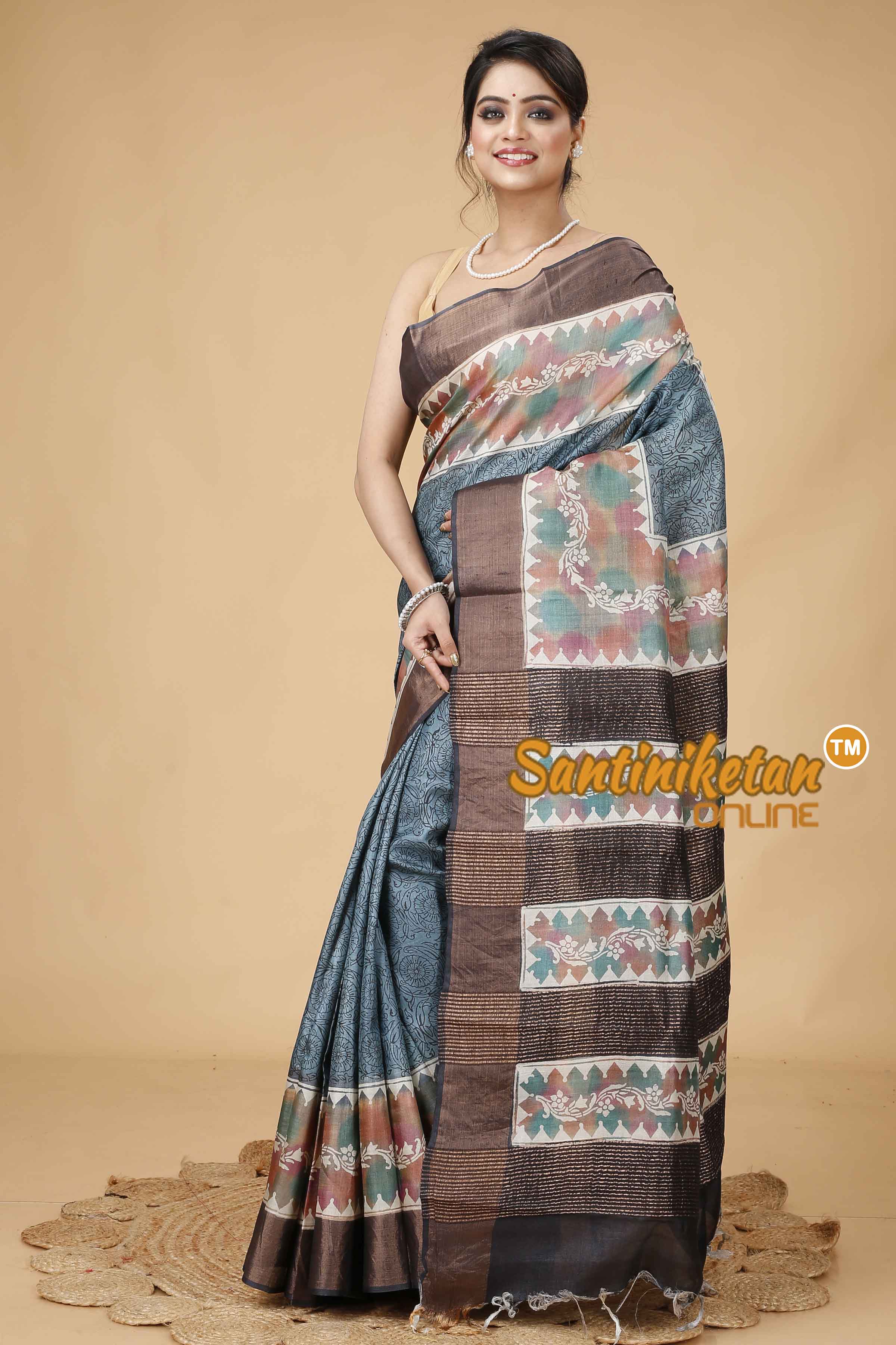 Pure Zari Tussar Hand Block Painted Saree SNN202416067