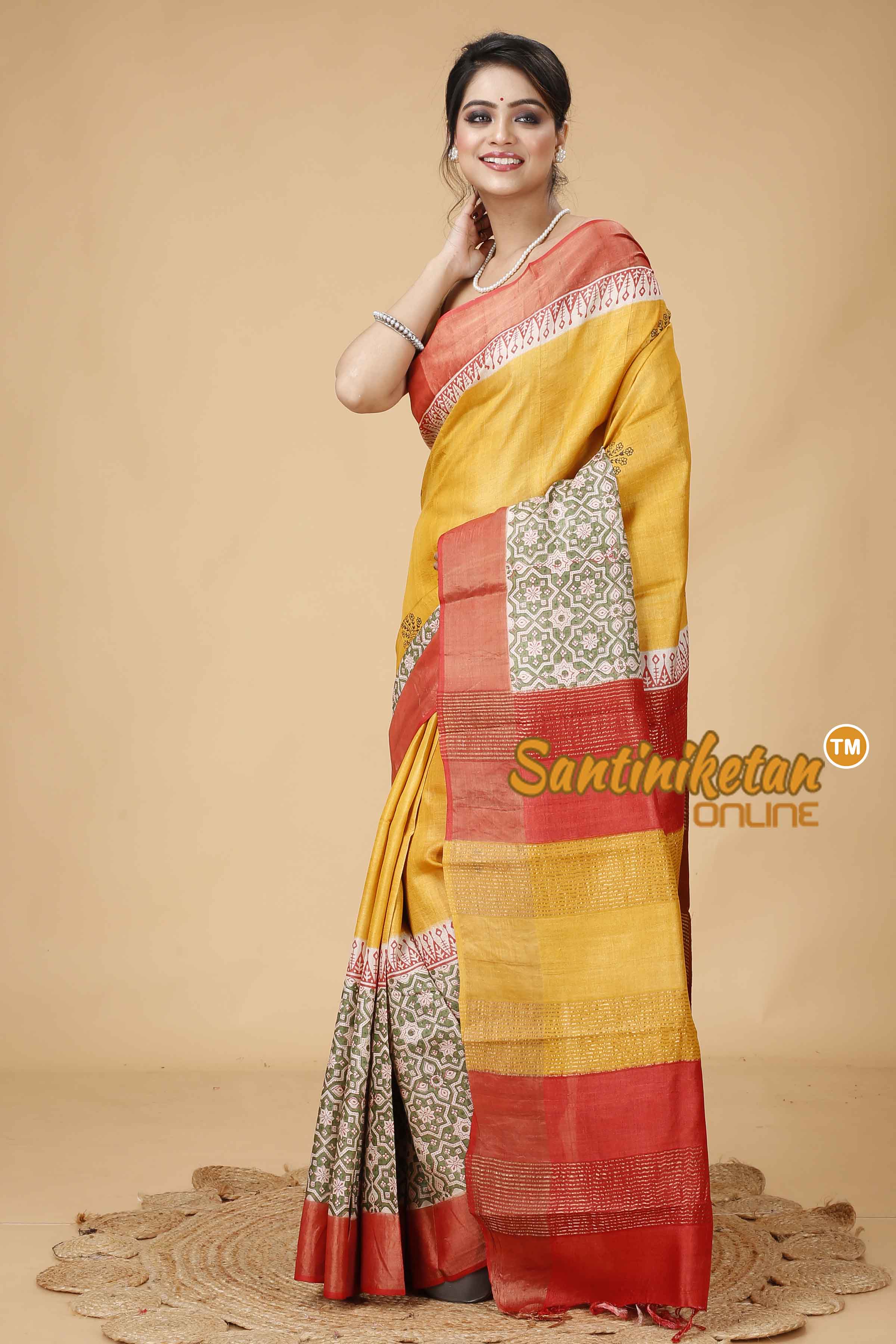 Pure Zari Tussar Hand Block Painted Saree SN202416082