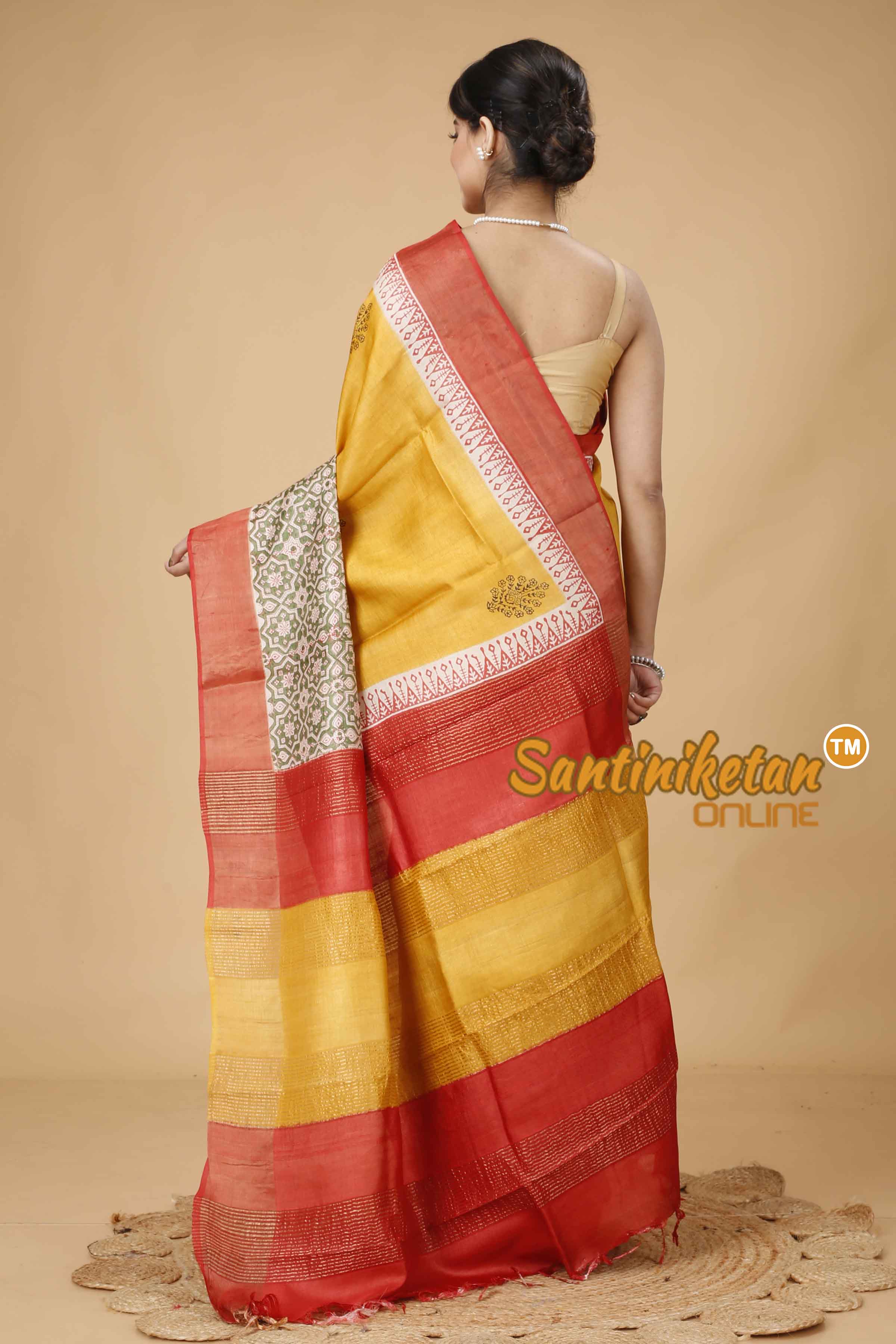 Pure Zari Tussar Hand Block Painted Saree SN202416082