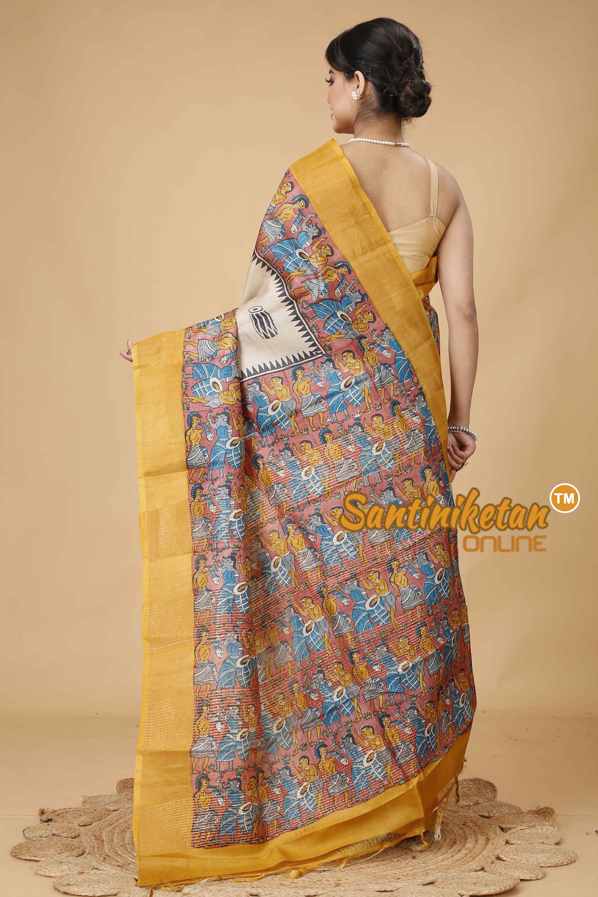 Pure Zari Tussar Hand Block Painted Saree SNN202416093