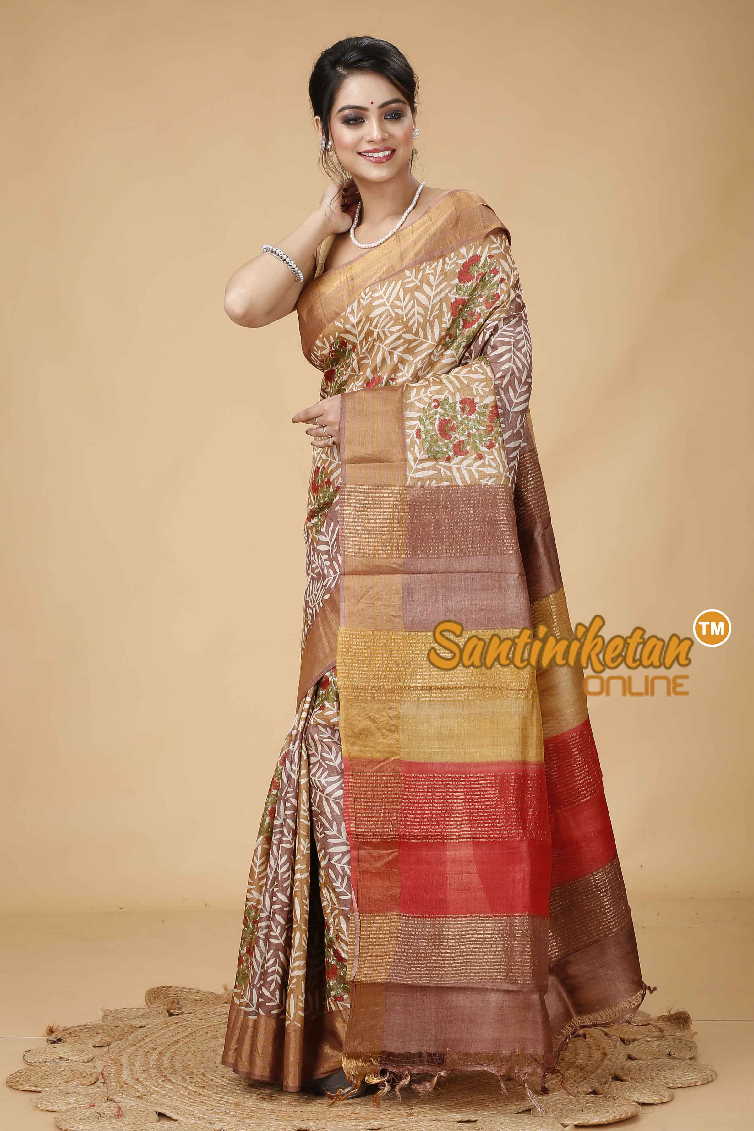 Pure Zari Tussar Hand Block Painted Saree SNN202416103