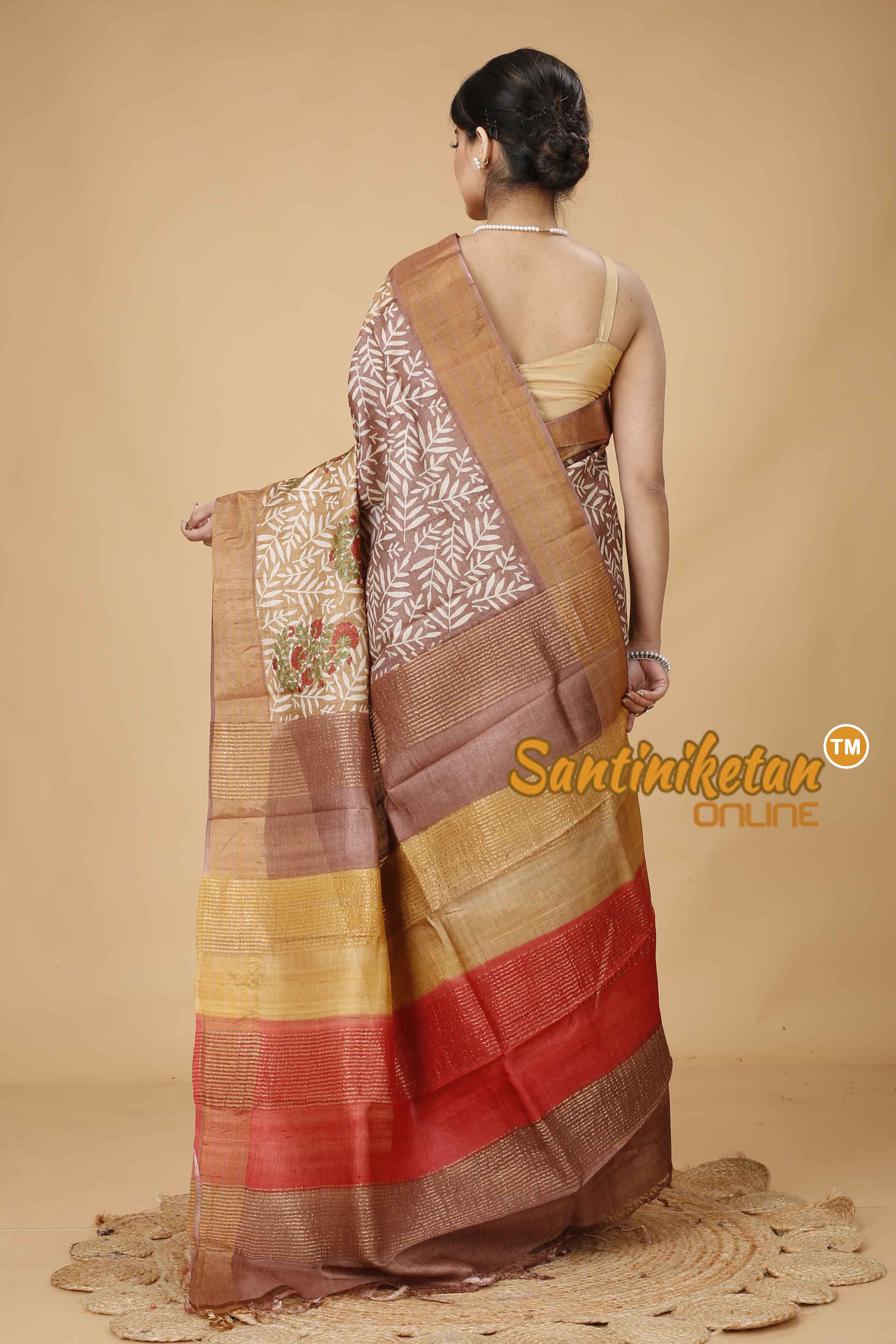 Pure Zari Tussar Hand Block Painted Saree SNN202416103