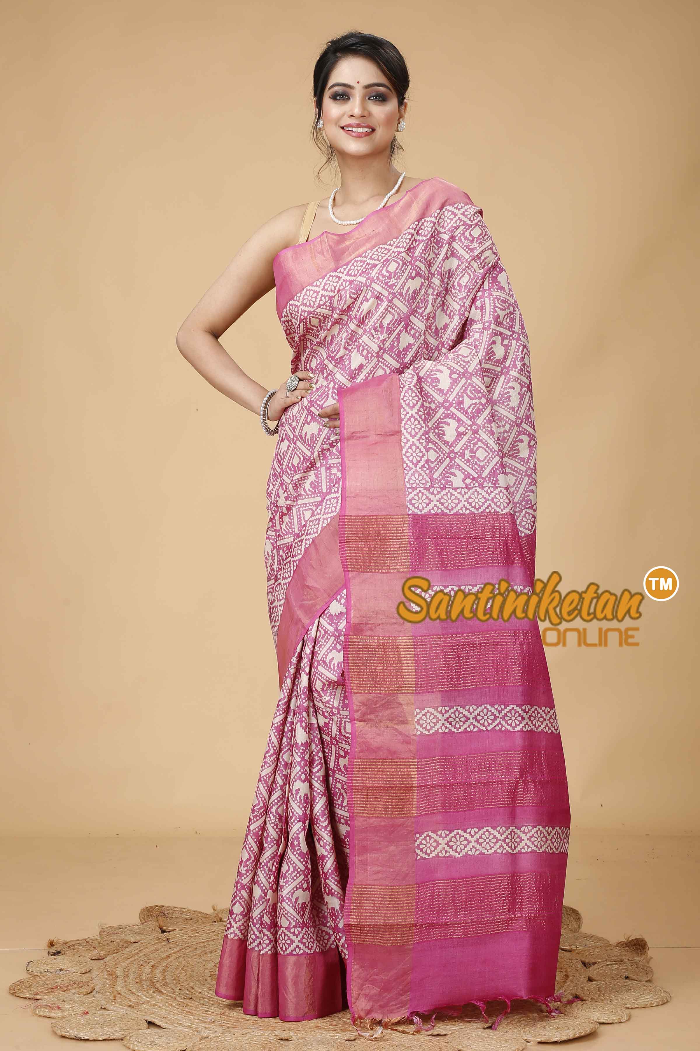 Pure Zari Tussar Hand Block Painted Saree SNN202416108