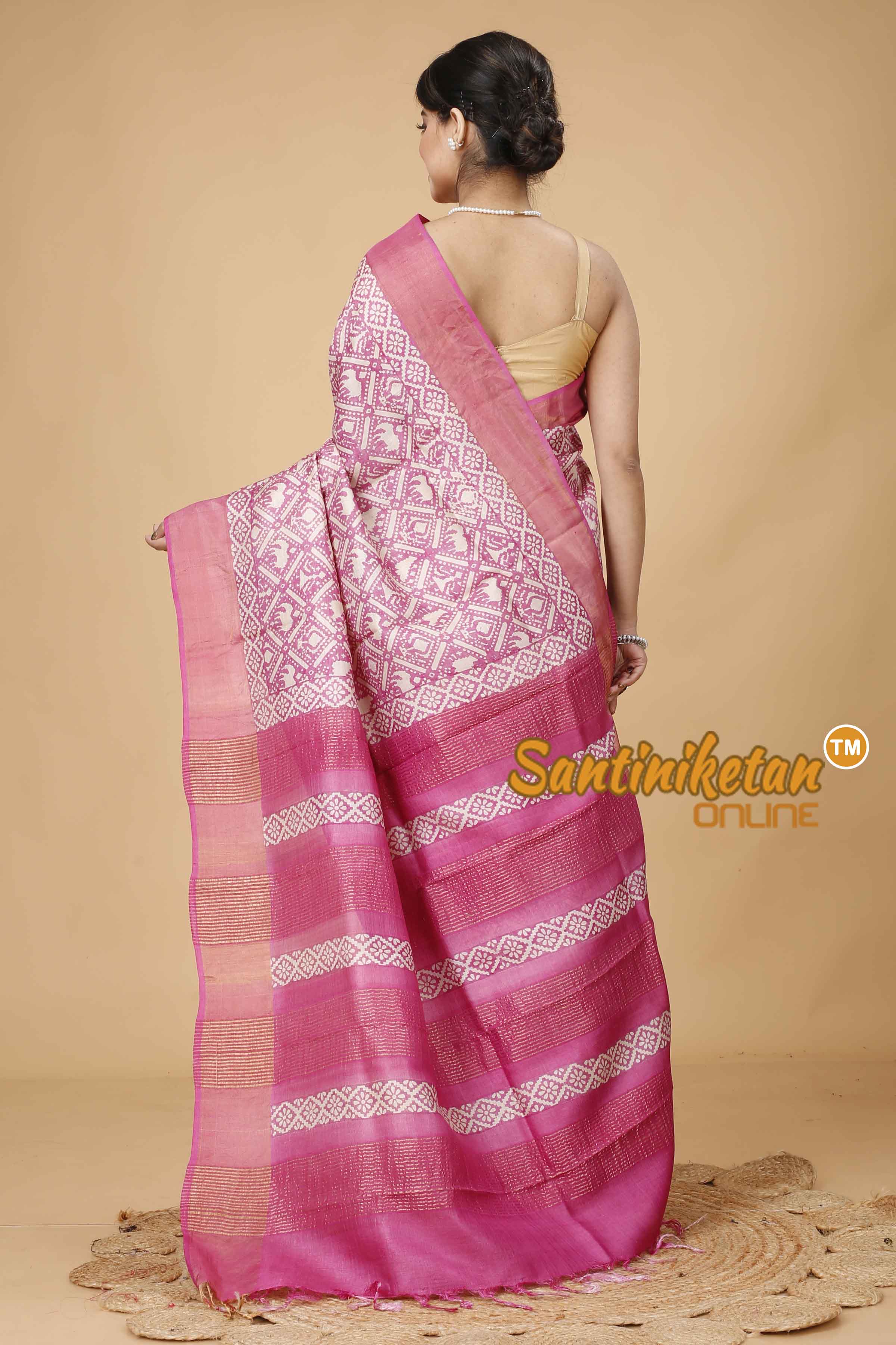 Pure Zari Tussar Hand Block Painted Saree SNN202416108