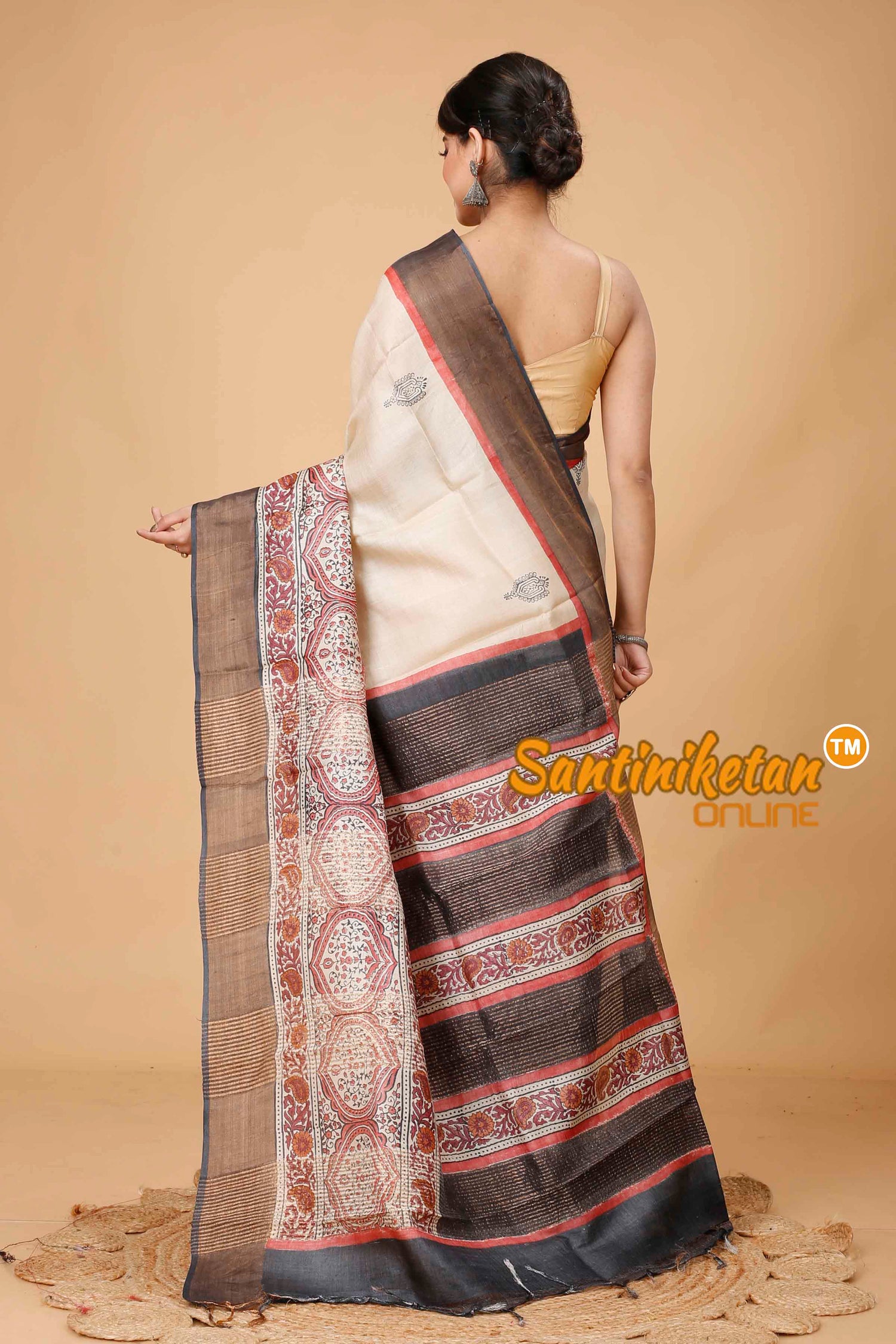 Pure Zari Tussar Hand Block Painted Saree SNN202416138