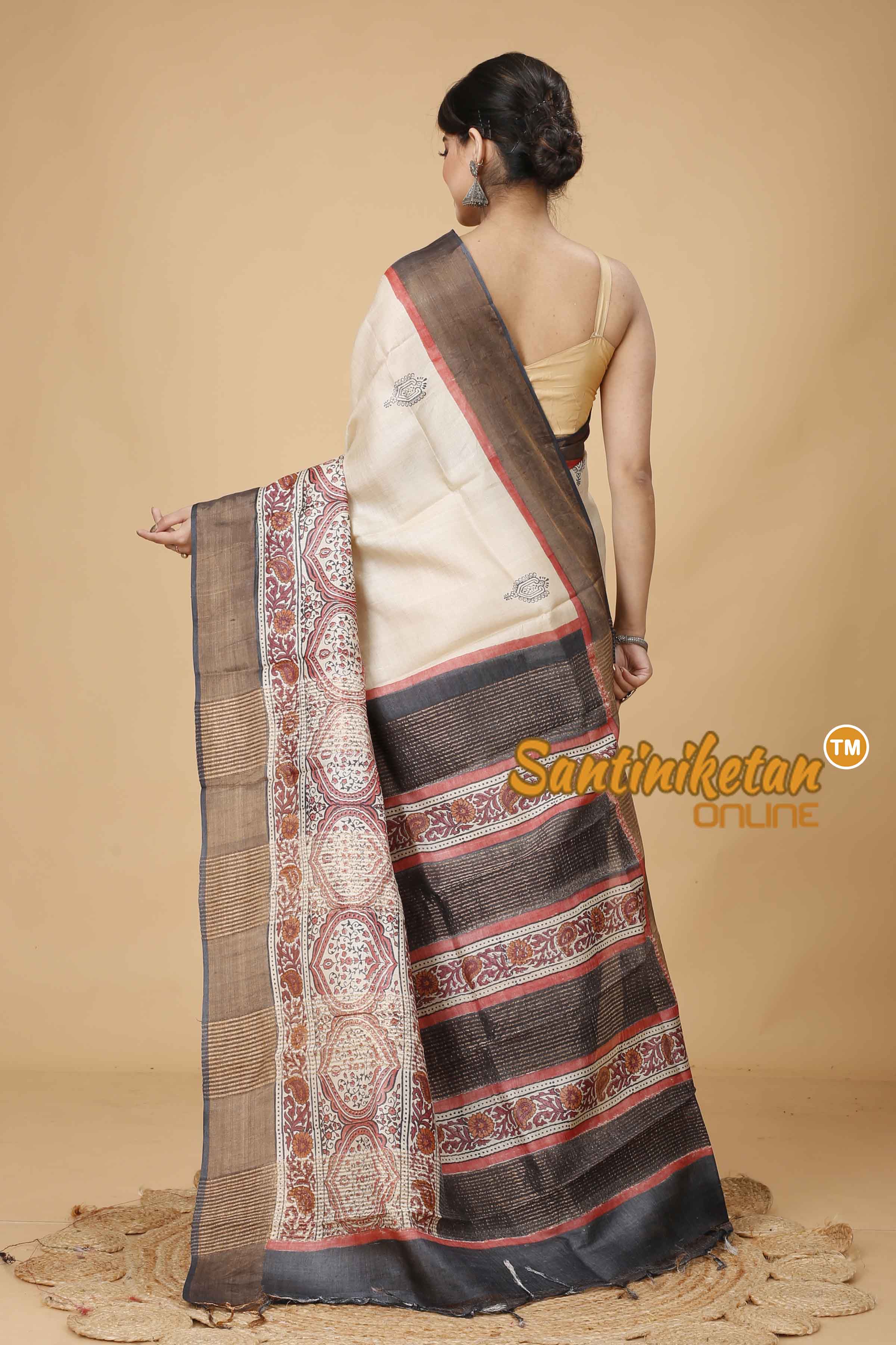 Pure Zari Tussar Hand Block Painted Saree SNN202416138
