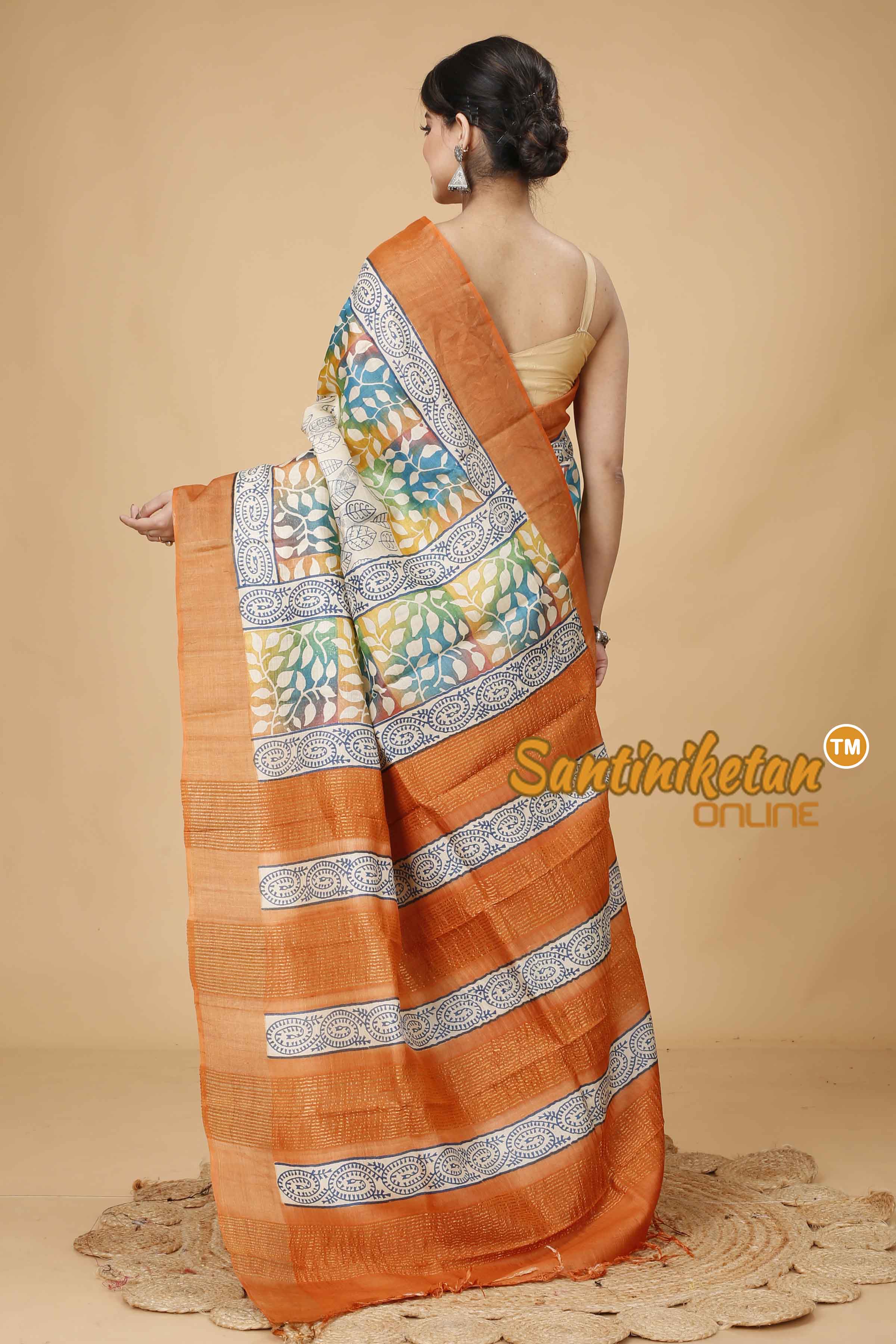 Pure Zari Tussar Hand Block Painted Saree SNN202416143