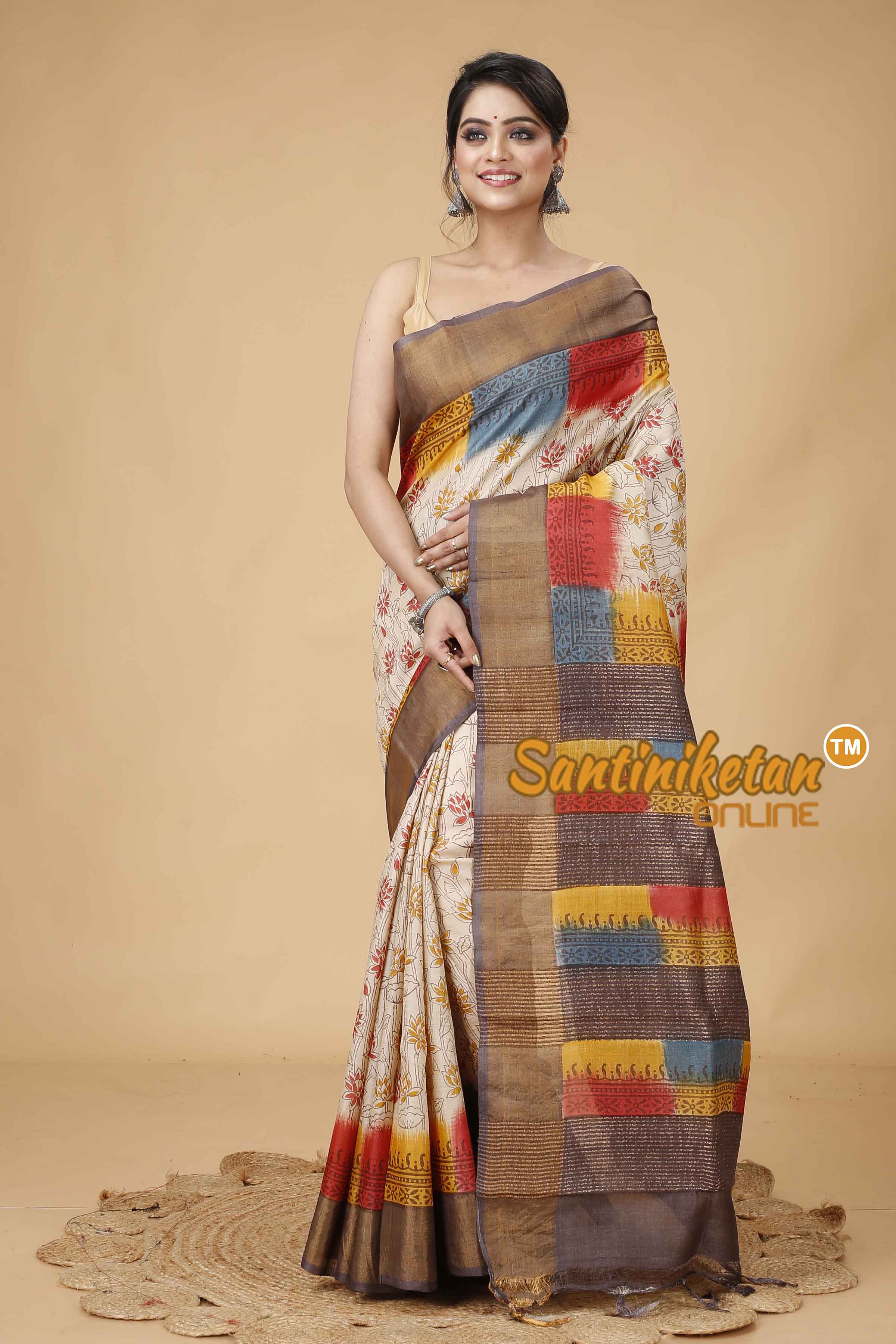 Pure Zari Tussar Hand Block Painted Saree SNN202416153