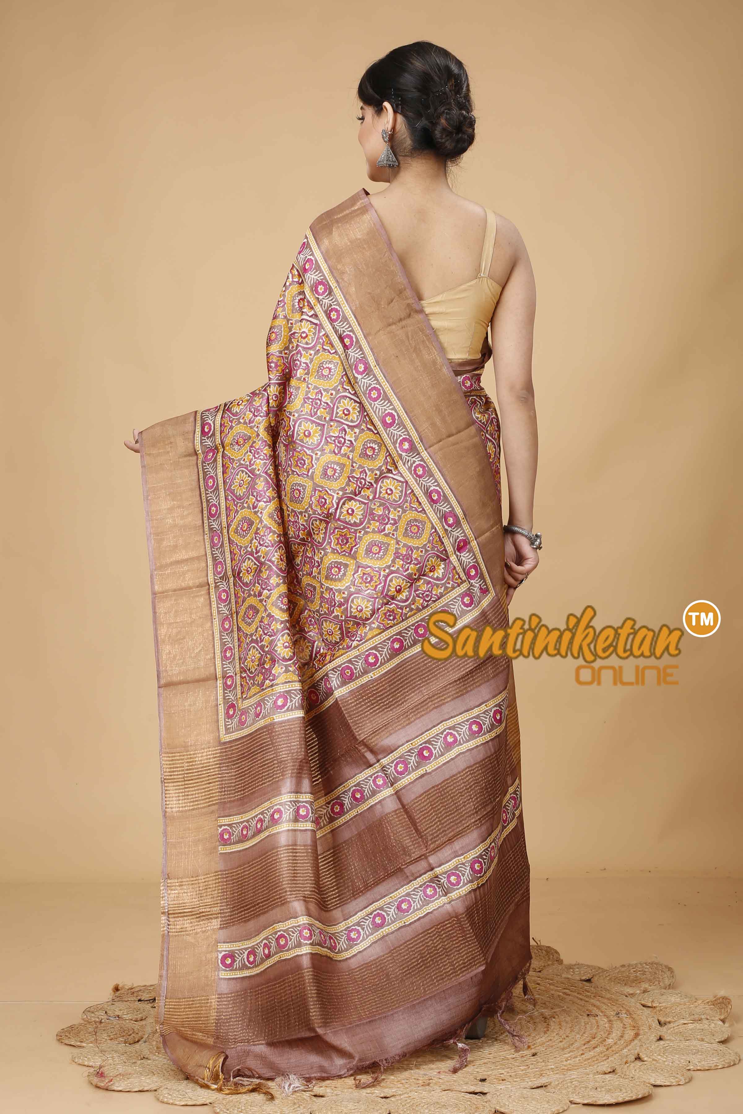 Pure Zari Tussar Hand Block Painted Saree SNN202416163