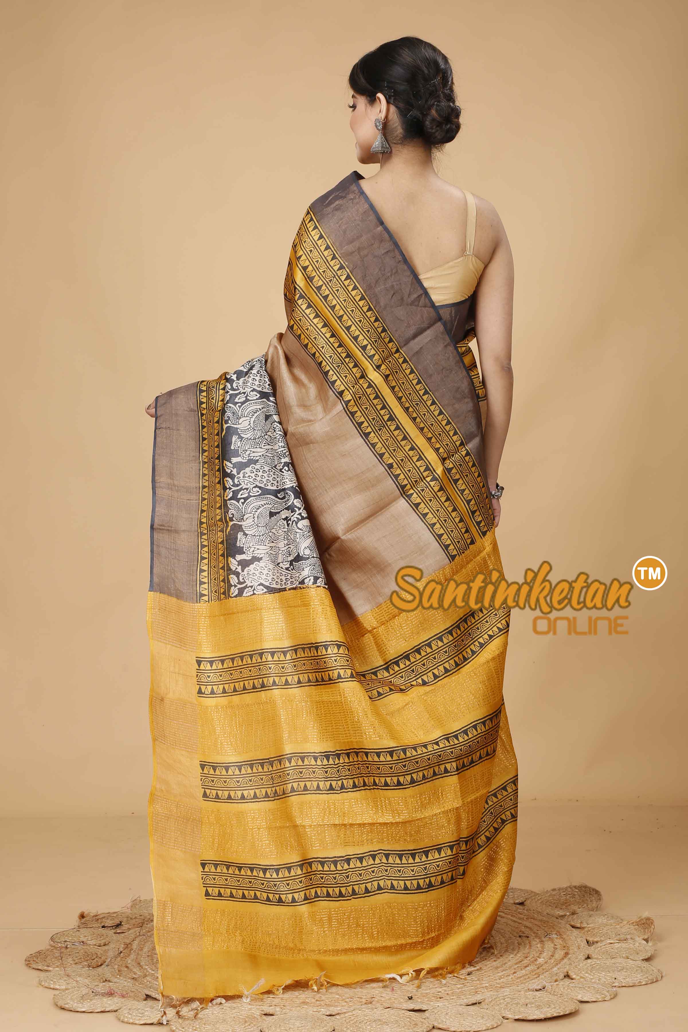 Pure Zari Tussar Hand Block Painted Saree SNN202416168