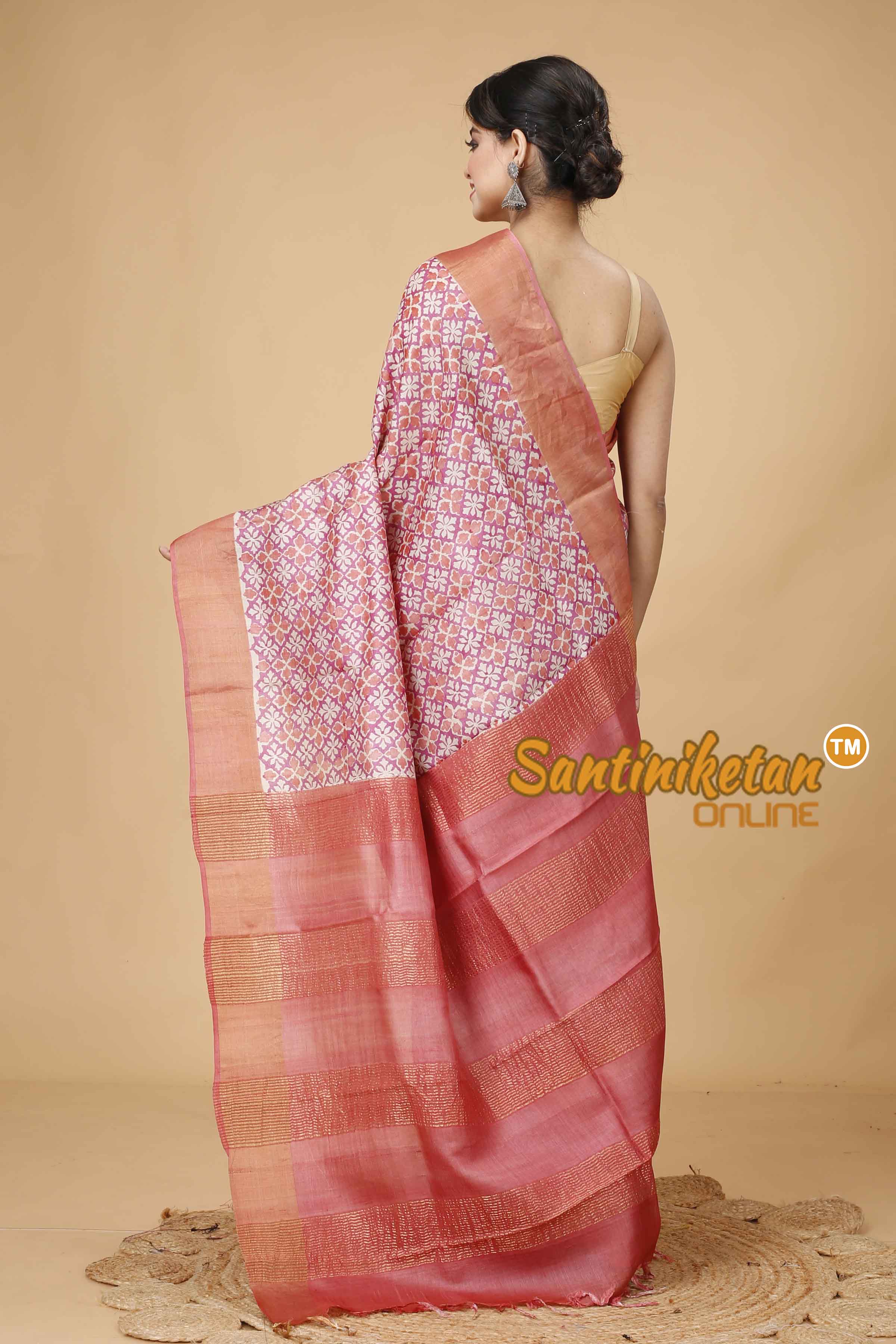 Pure Zari Tussar Hand Block Painted Saree SNN202416173