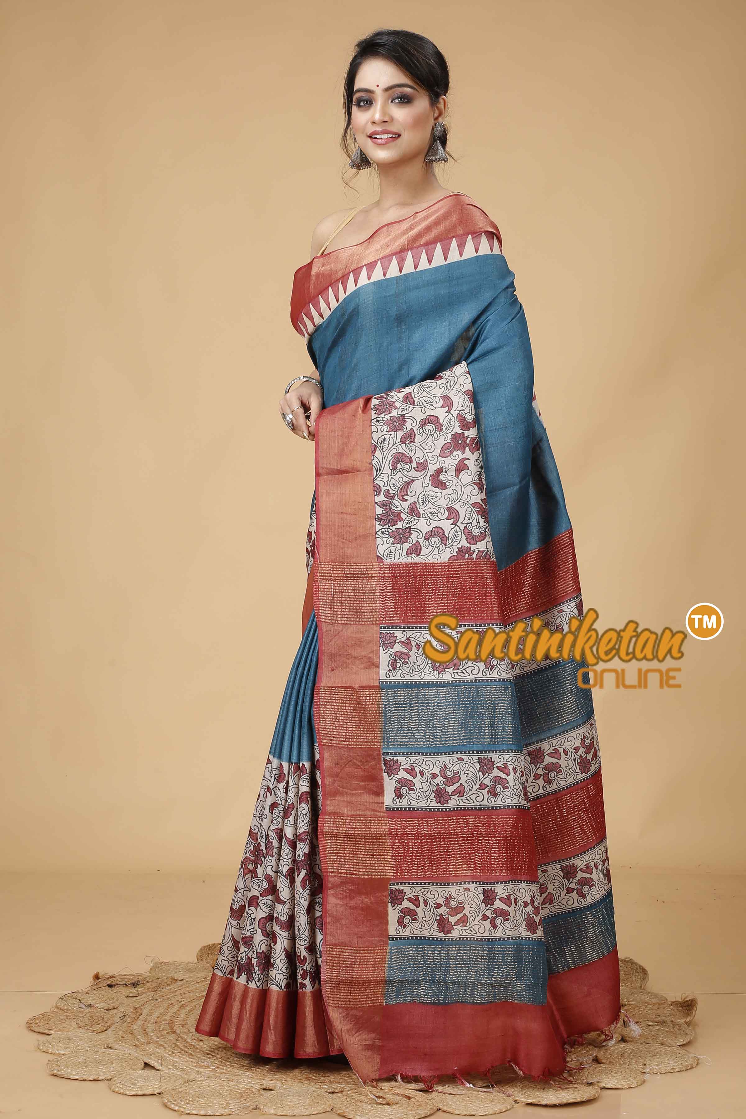 Pure Zari Tussar Hand Block Painted Saree SNN202416188