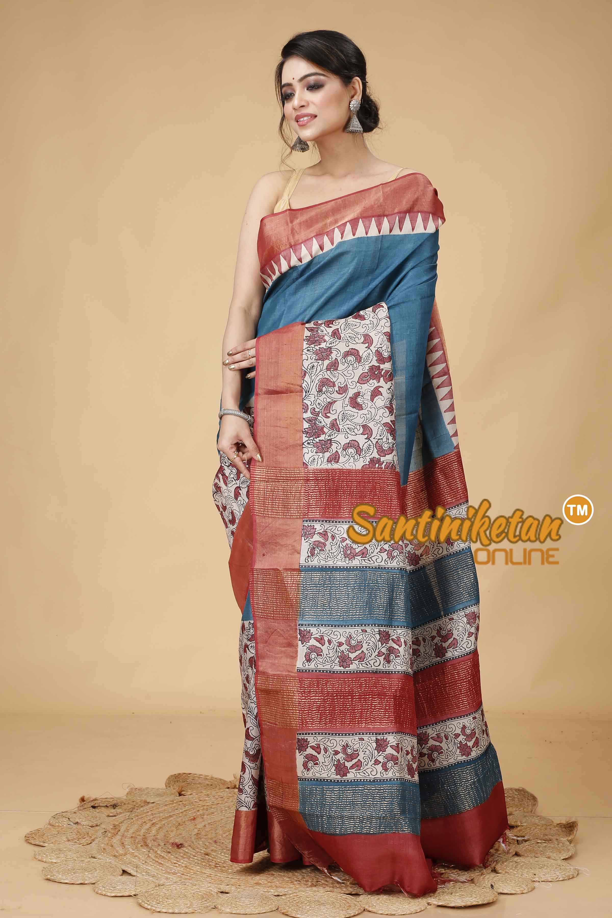 Pure Zari Tussar Hand Block Painted Saree SNN202416188