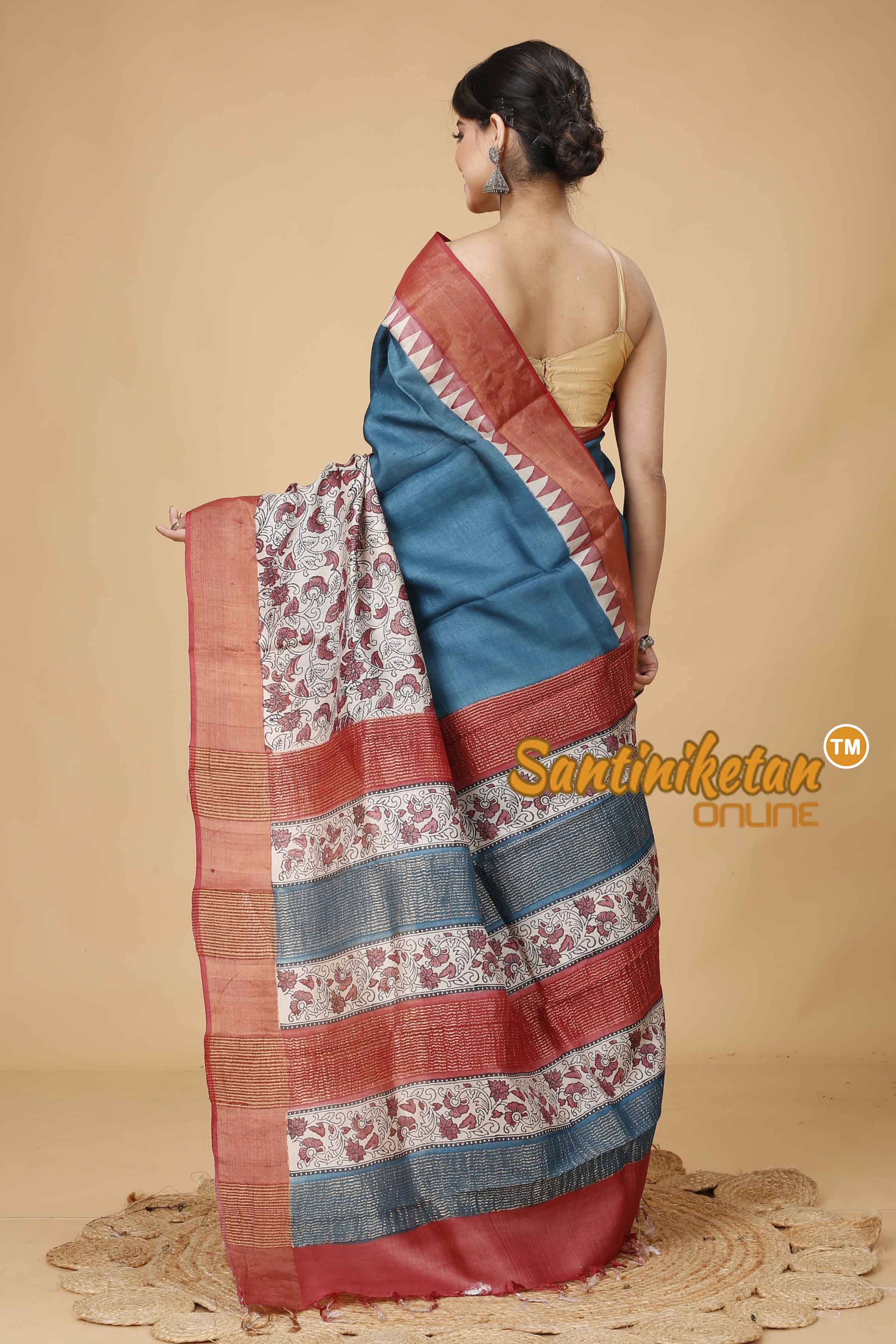 Pure Zari Tussar Hand Block Painted Saree SNN202416188